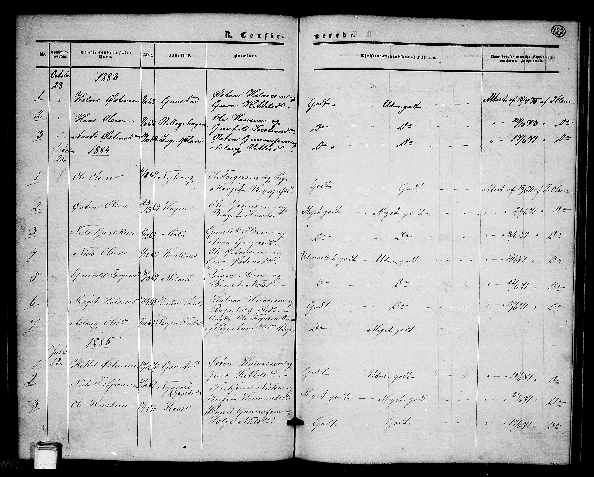 Tinn kirkebøker, SAKO/A-308/G/Gb/L0002: Parish register (copy) no. II 2, 1851-1886, p. 127