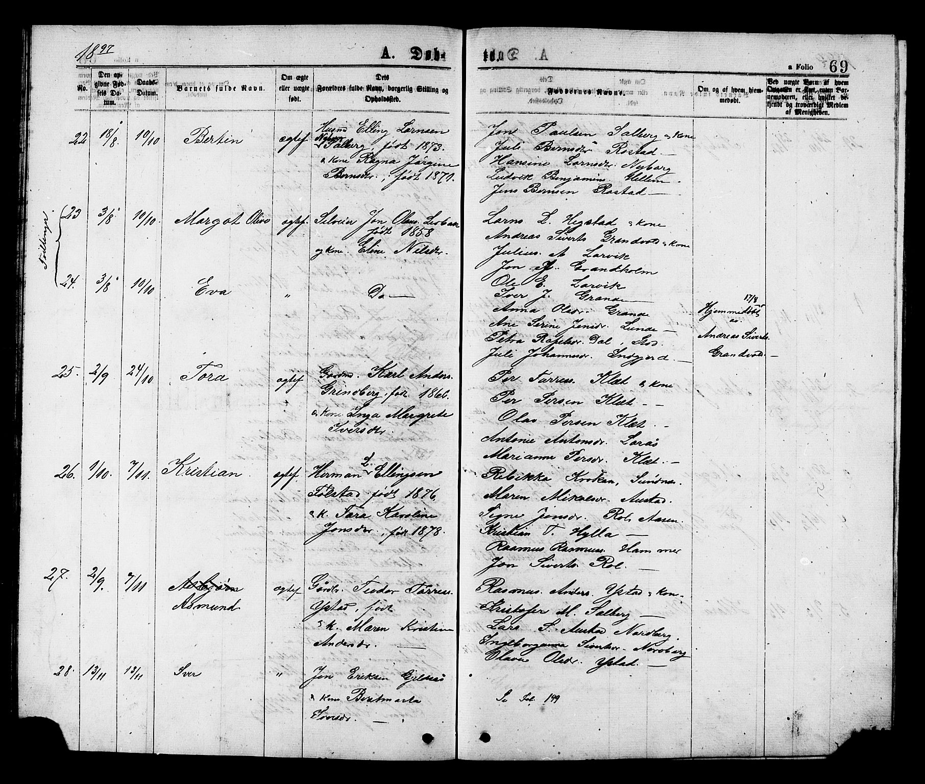 Ministerialprotokoller, klokkerbøker og fødselsregistre - Nord-Trøndelag, SAT/A-1458/731/L0311: Parish register (copy) no. 731C02, 1875-1911, p. 69