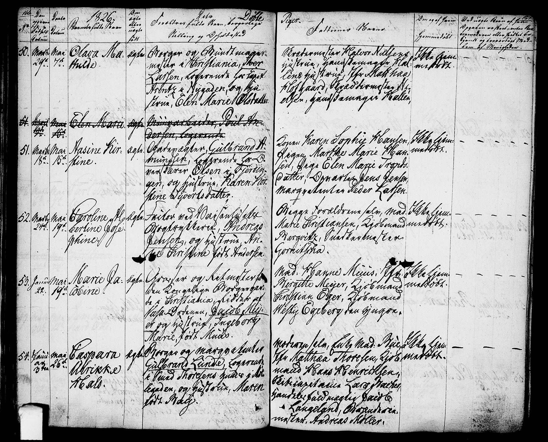Oslo domkirke Kirkebøker, SAO/A-10752/F/Fa/L0010: Parish register (official) no. 10, 1824-1830, p. 166-167
