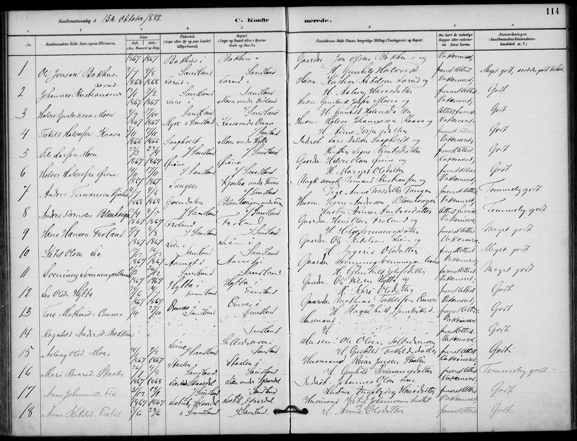 Hjartdal kirkebøker, SAKO/A-270/F/Fb/L0002: Parish register (official) no. II 2, 1880-1932, p. 114