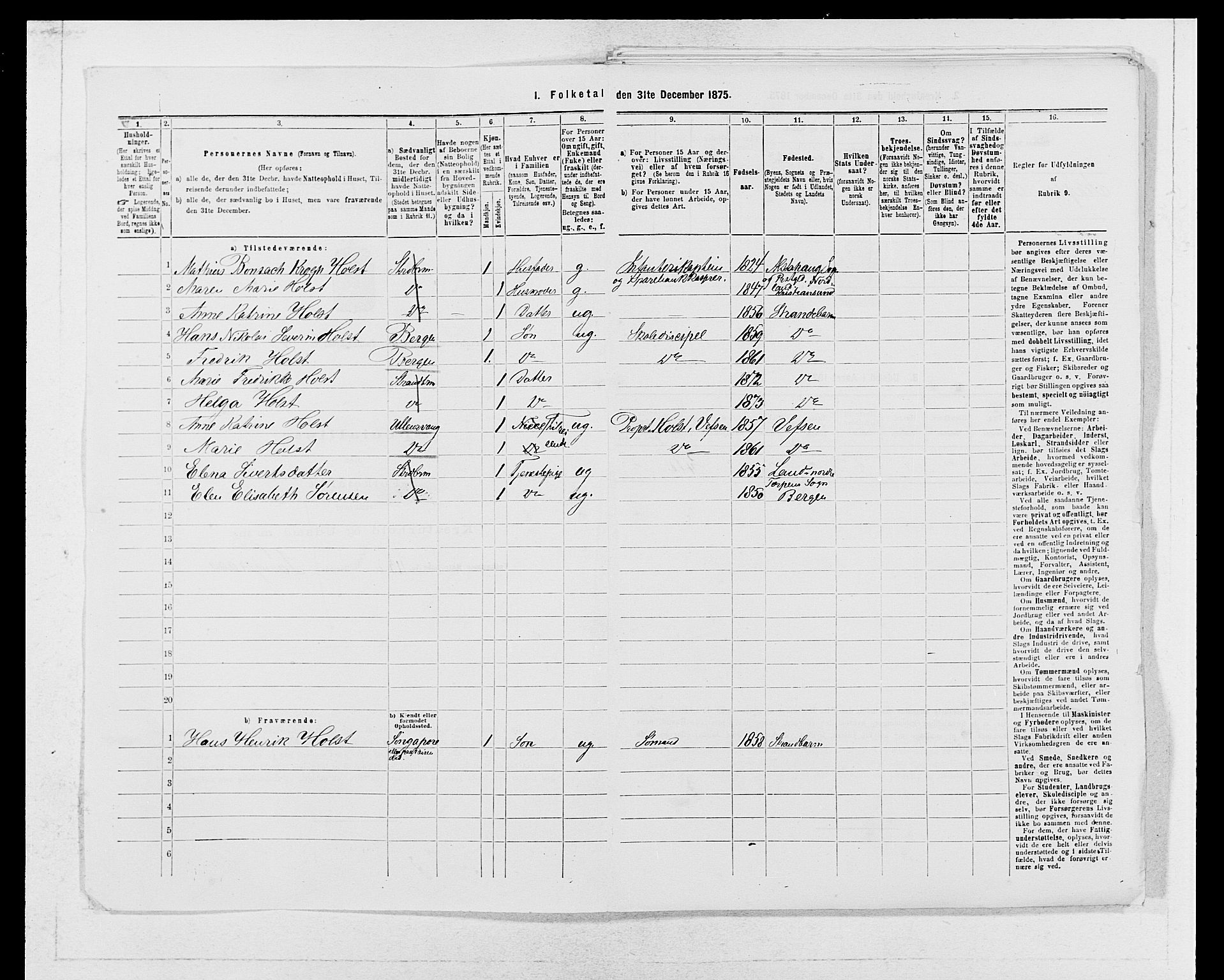 SAB, 1875 census for 1226P Strandebarm, 1875, p. 30