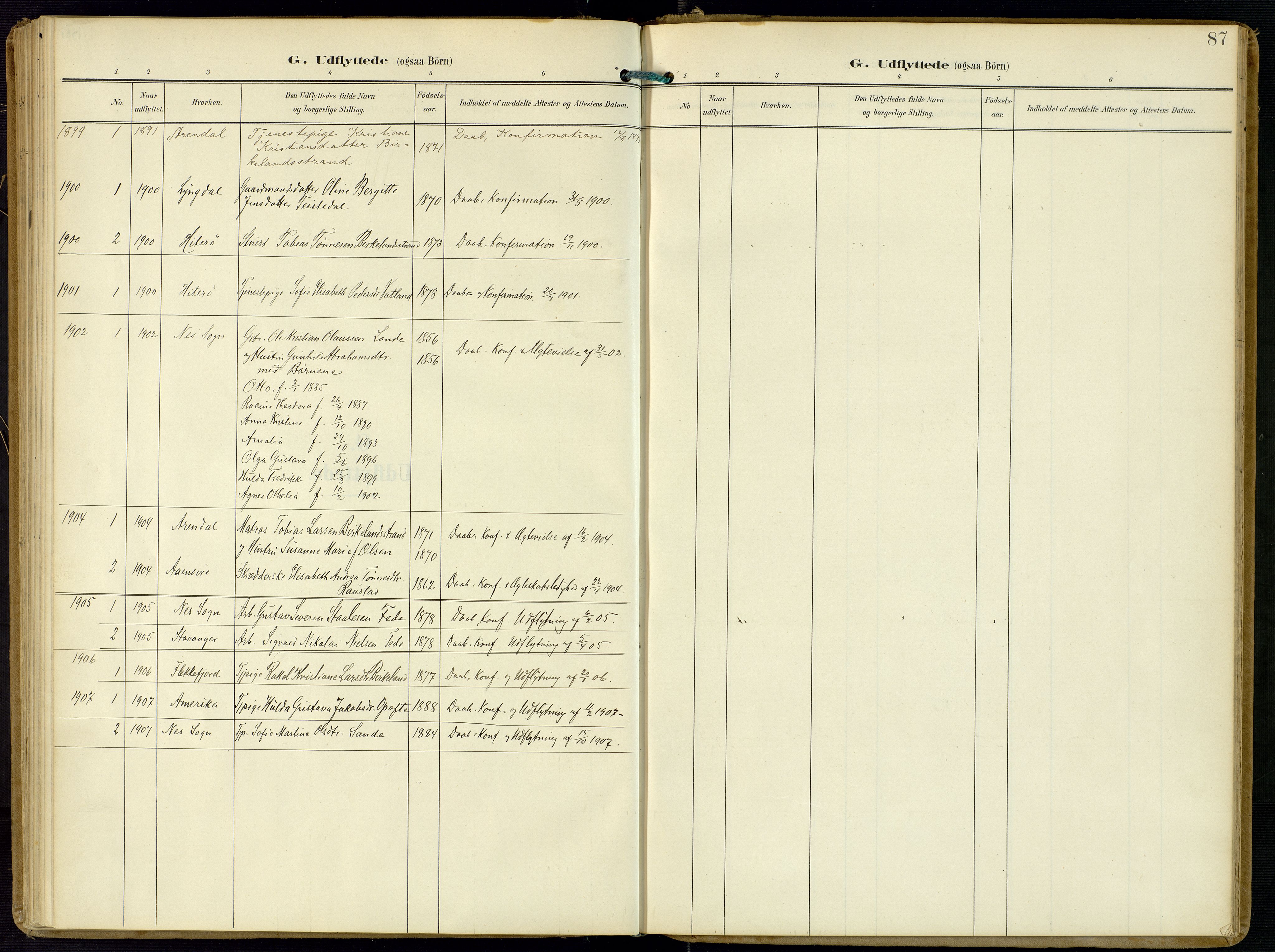 Kvinesdal sokneprestkontor, SAK/1111-0026/F/Fa/Faa/L0005: Parish register (official) no. A 5, 1898-1915, p. 87