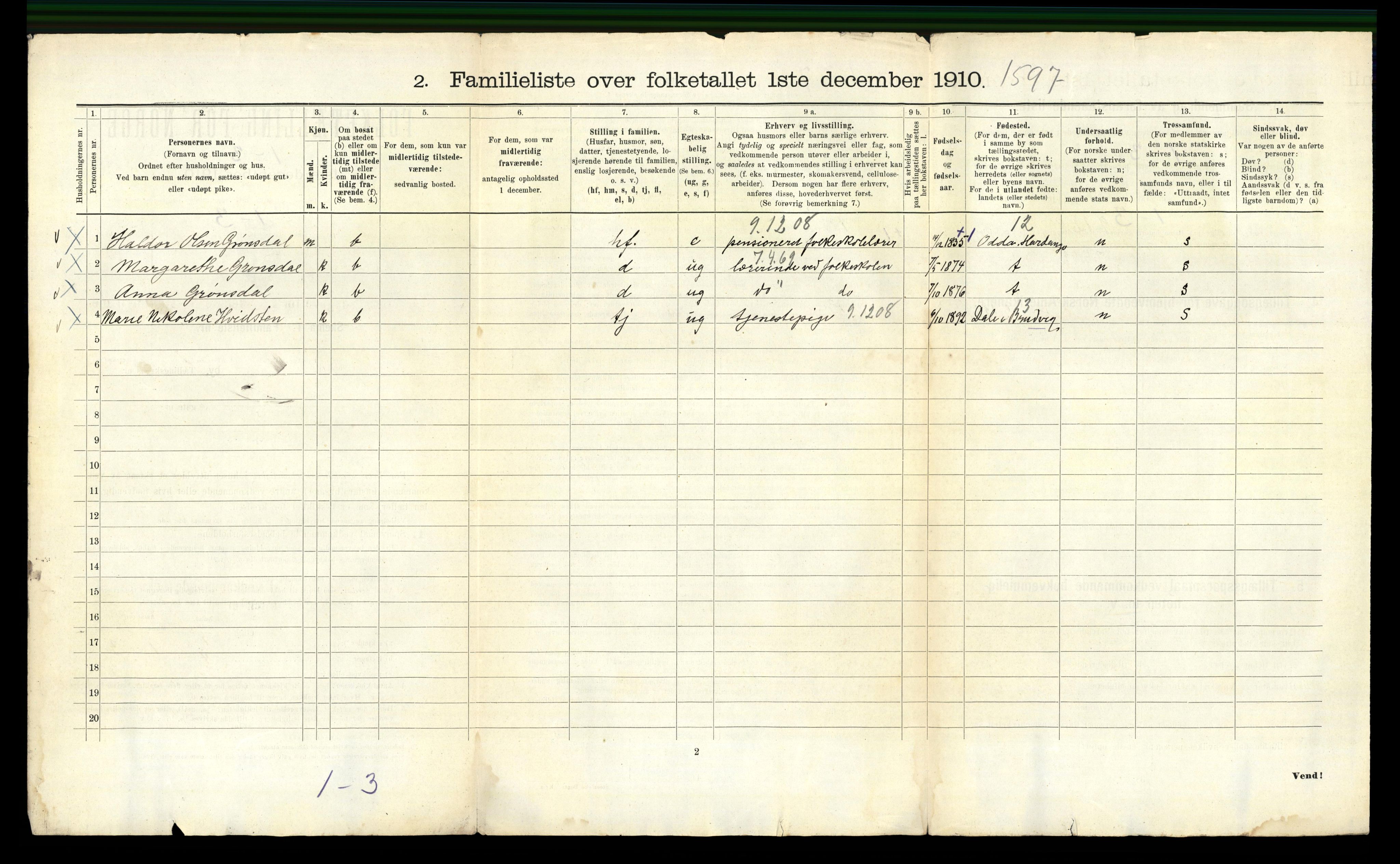 RA, 1910 census for Bergen, 1910, p. 4436