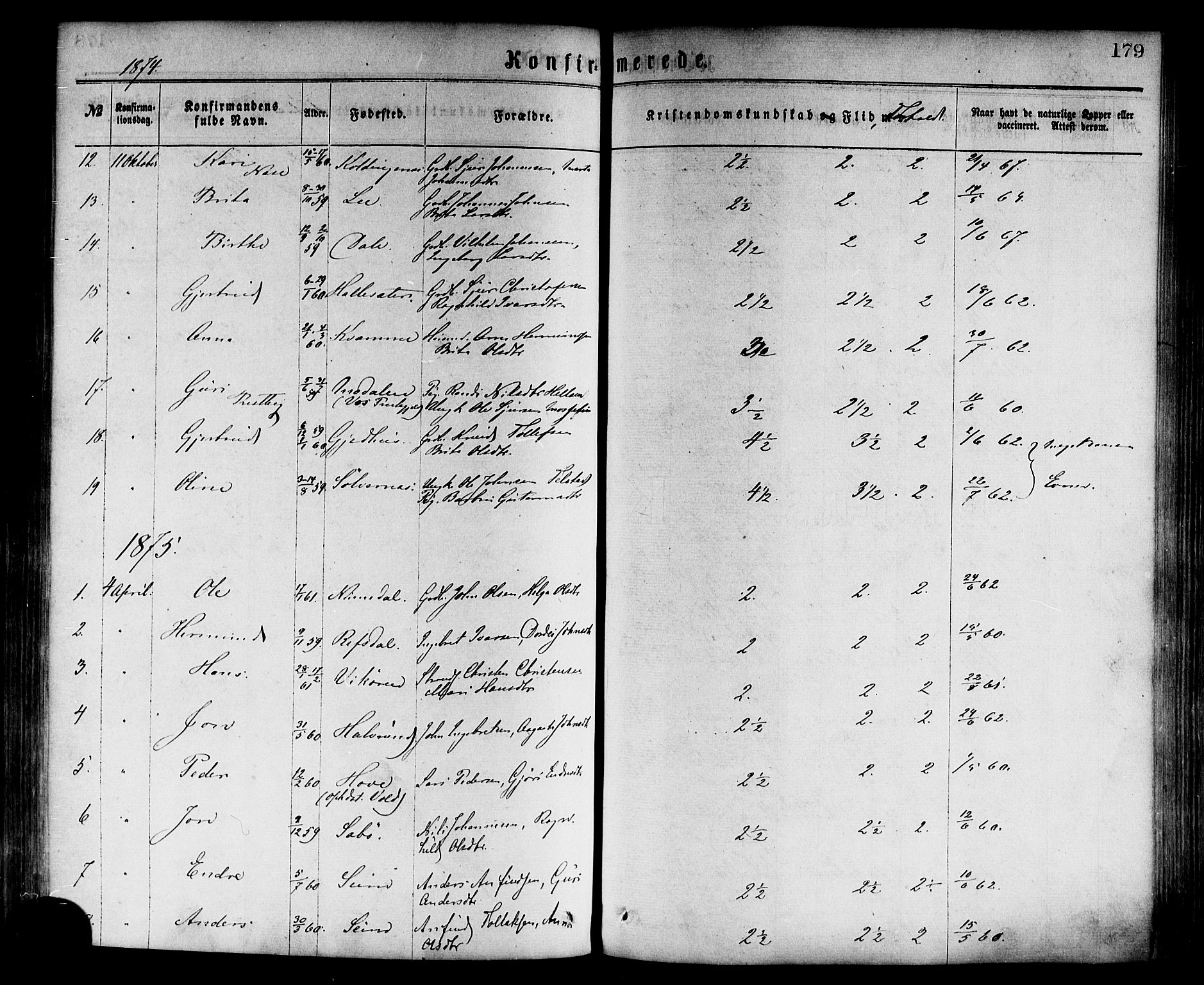 Vik sokneprestembete, SAB/A-81501: Parish register (official) no. A 9, 1866-1877, p. 179