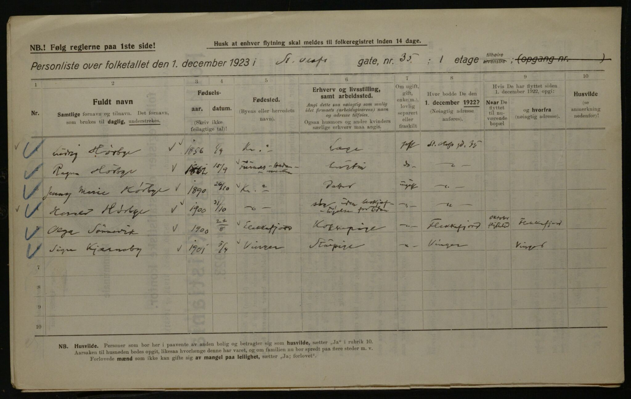 OBA, Municipal Census 1923 for Kristiania, 1923, p. 97635