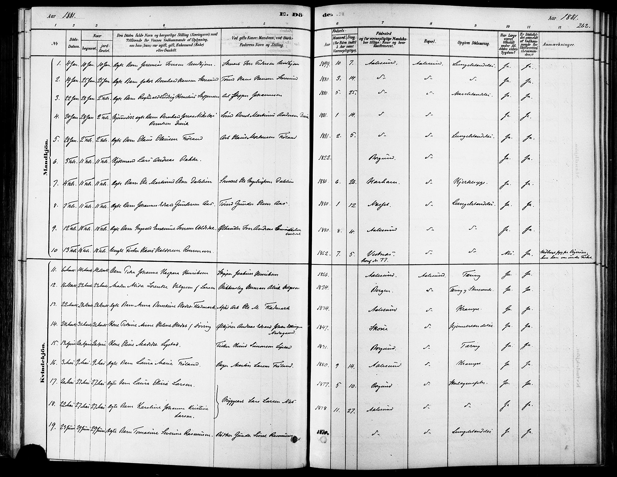 Ministerialprotokoller, klokkerbøker og fødselsregistre - Møre og Romsdal, AV/SAT-A-1454/529/L0454: Parish register (official) no. 529A04, 1878-1885, p. 262