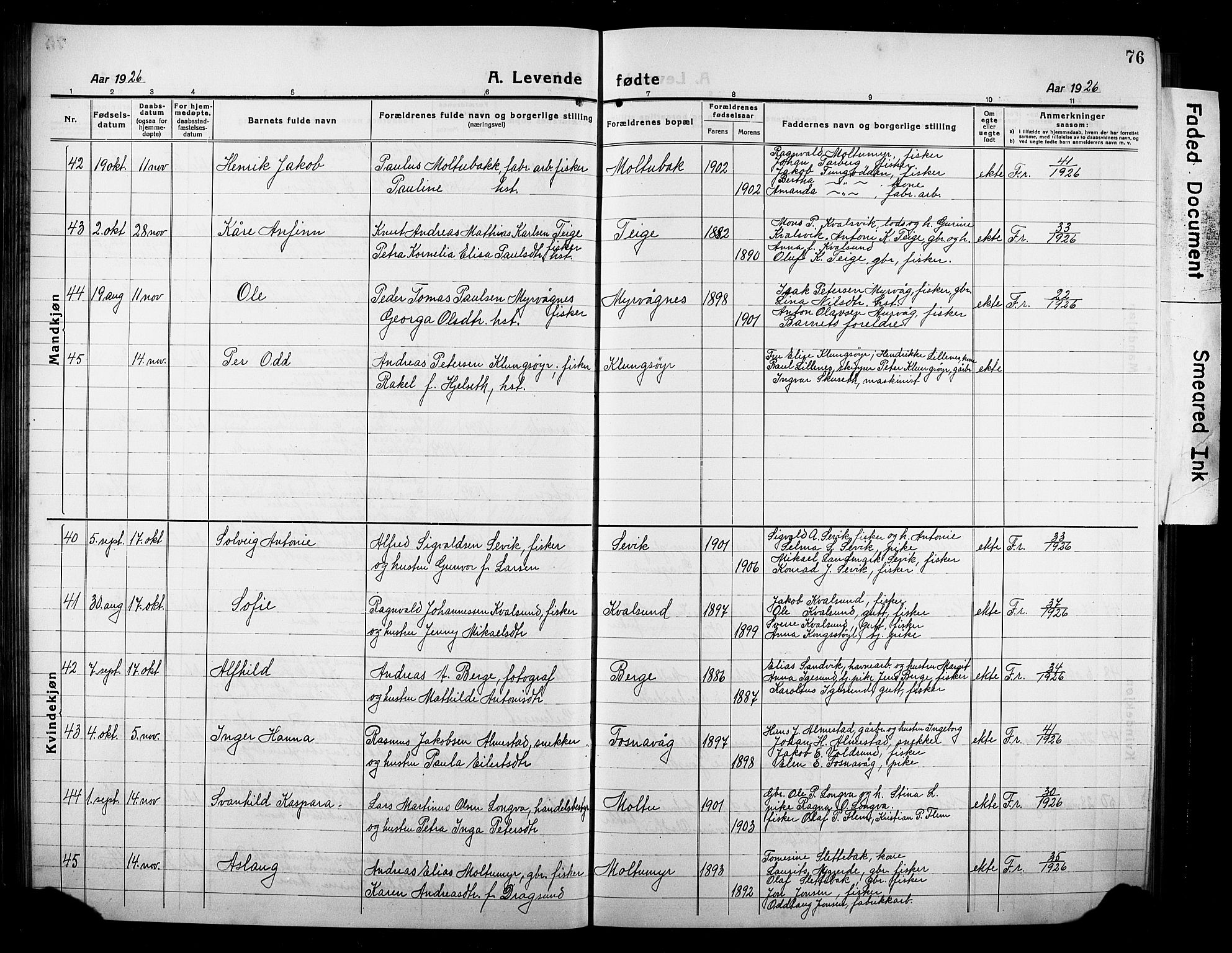 Ministerialprotokoller, klokkerbøker og fødselsregistre - Møre og Romsdal, AV/SAT-A-1454/507/L0084: Parish register (copy) no. 507C07, 1919-1932, p. 76