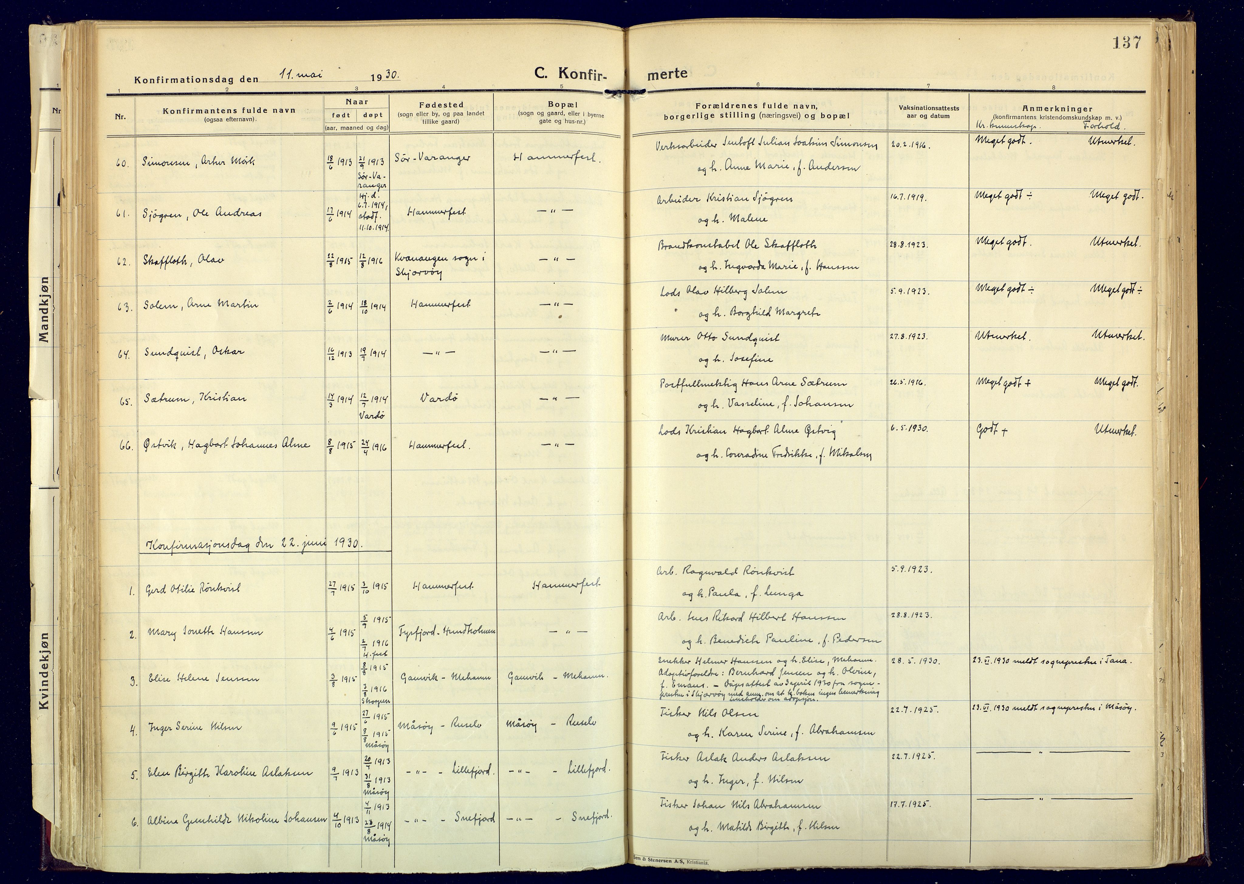 Hammerfest sokneprestkontor, SATØ/S-1347: Parish register (official) no. 17, 1923-1933, p. 137
