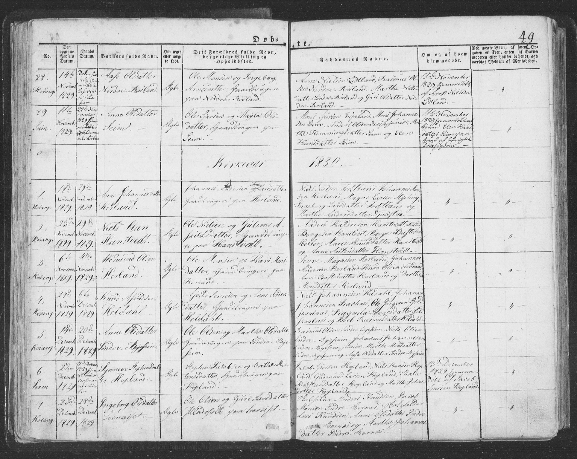 Hosanger sokneprestembete, AV/SAB-A-75801/H/Haa: Parish register (official) no. A 6, 1824-1835, p. 49