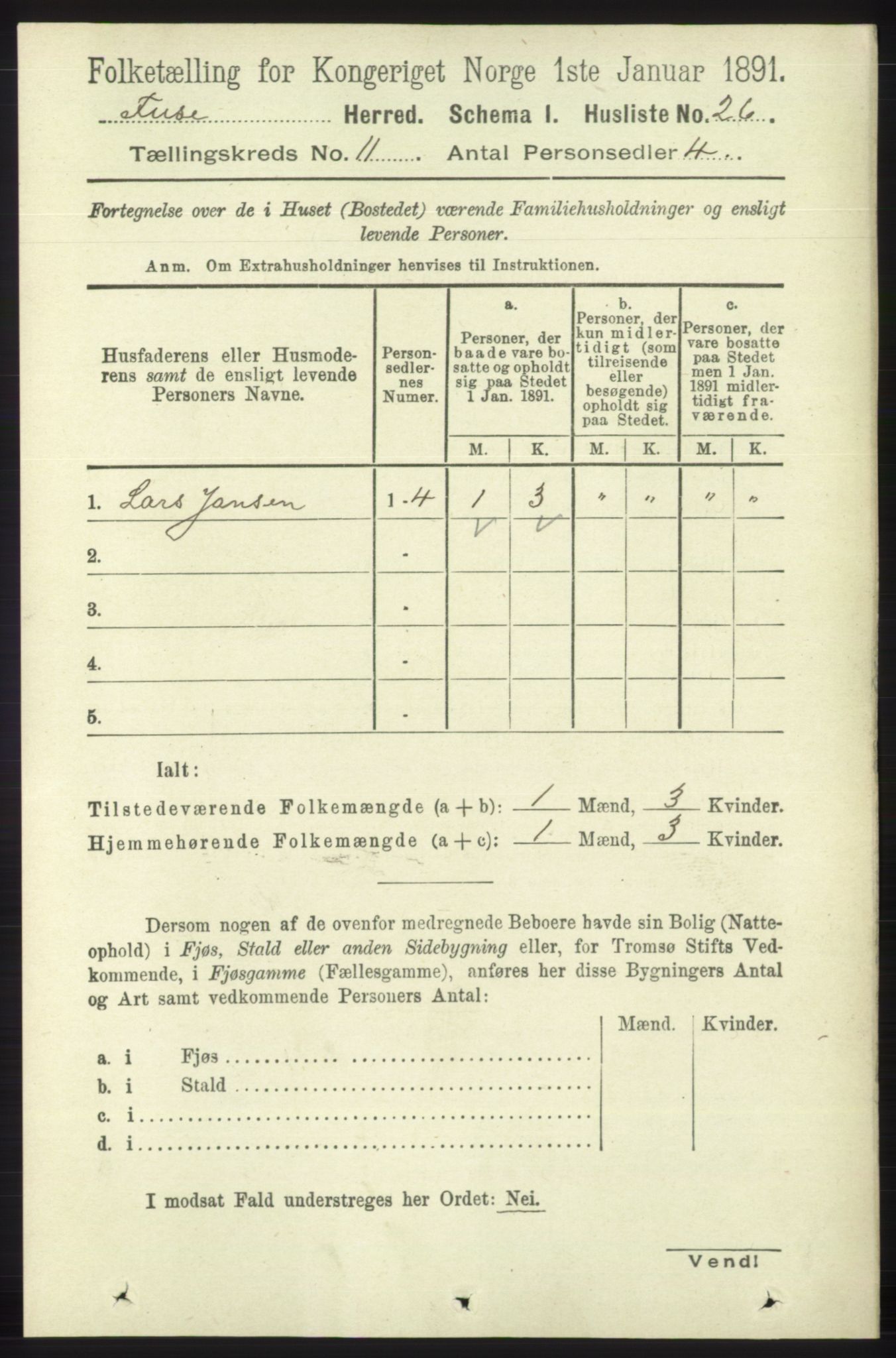 RA, 1891 census for 1241 Fusa, 1891, p. 2111