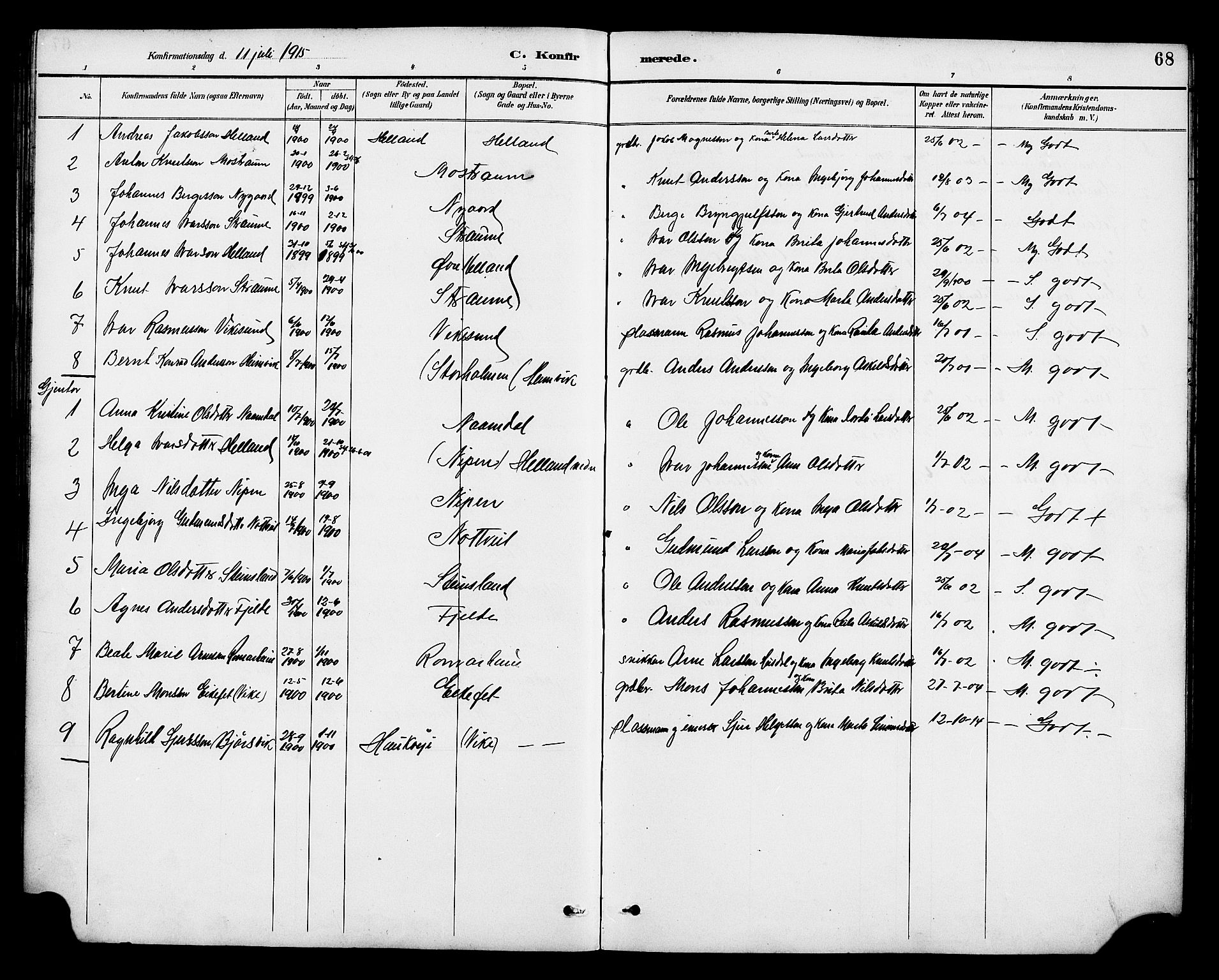 Osterfjorden Soknepresembete, SAB/A-77301: Parish register (copy) no. B 2, 1891-1922, p. 68