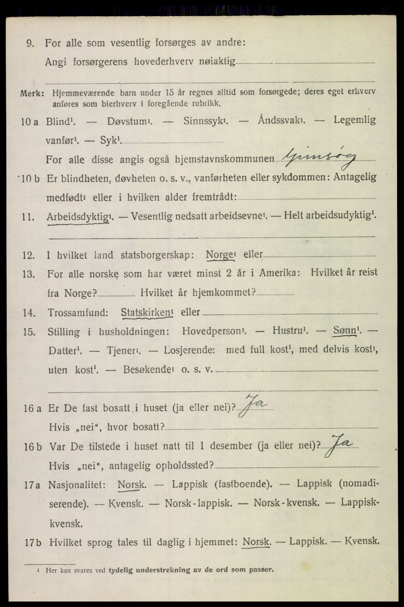 SAT, 1920 census for Gimsøy, 1920, p. 1658