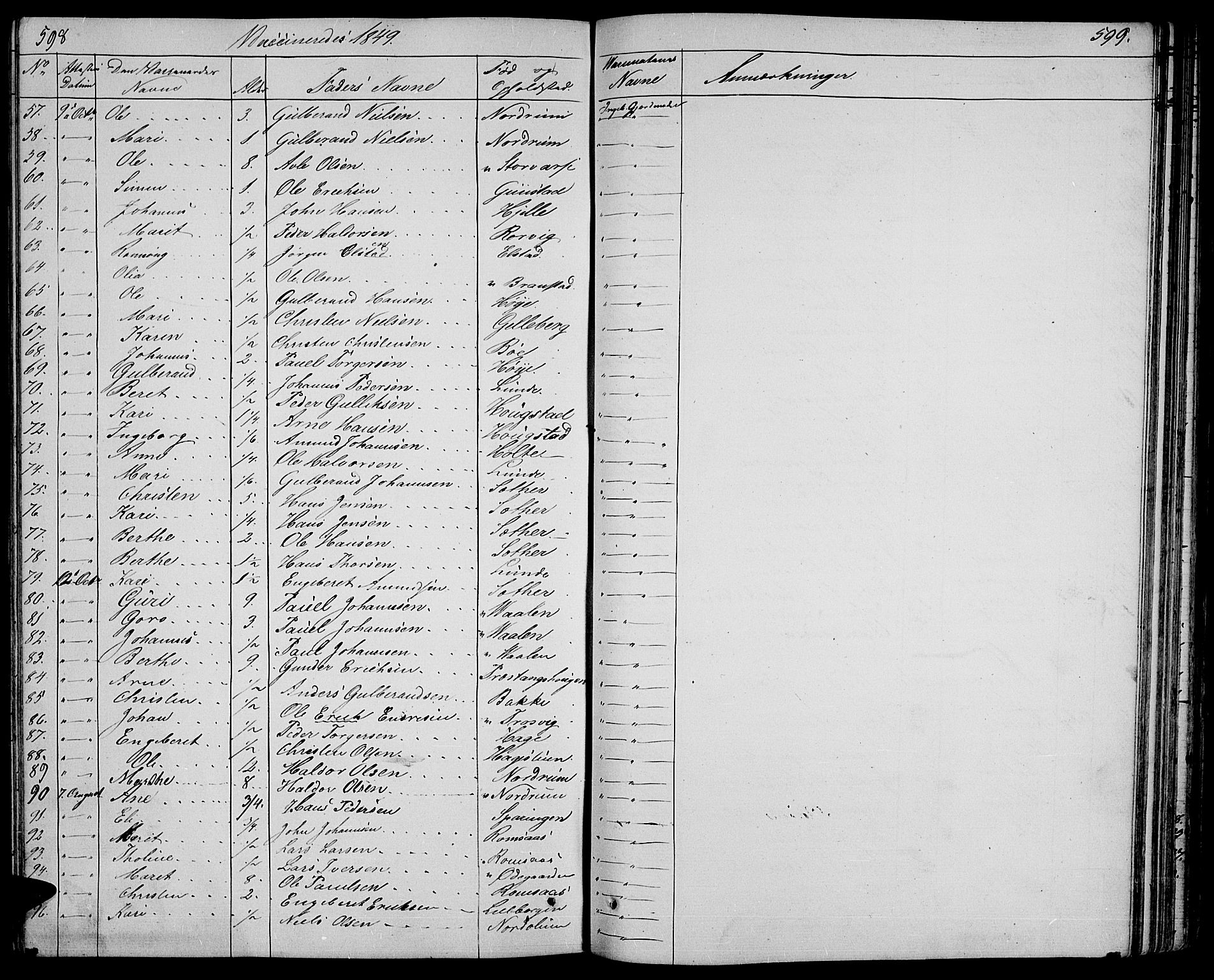 Ringebu prestekontor, SAH/PREST-082/H/Ha/Hab/L0002: Parish register (copy) no. 2, 1839-1853, p. 598-599
