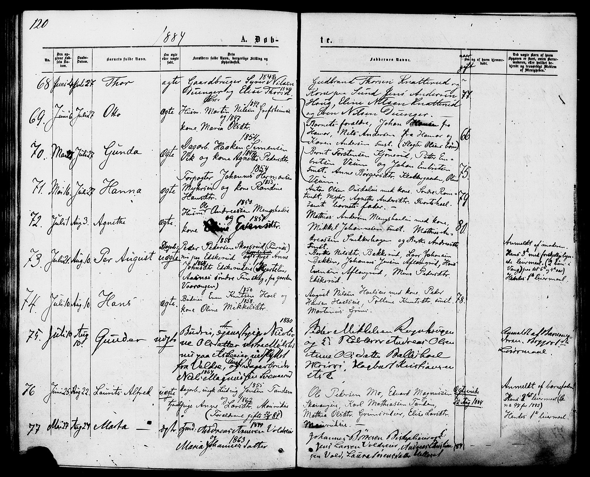 Nes prestekontor, Hedmark, SAH/PREST-020/K/Ka/L0005: Parish register (official) no. 5, 1872-1886, p. 120