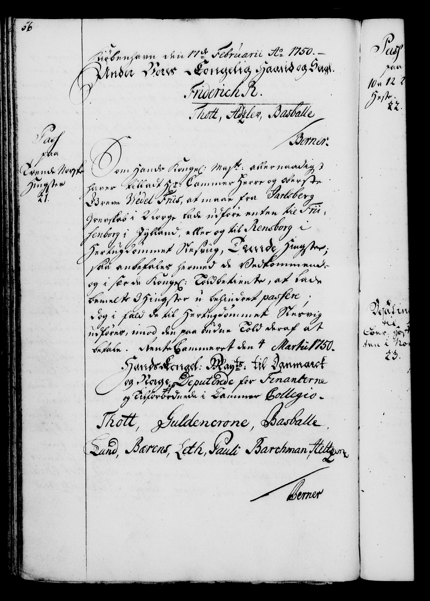 Rentekammeret, Kammerkanselliet, AV/RA-EA-3111/G/Gg/Gga/L0006: Norsk ekspedisjonsprotokoll med register (merket RK 53.6), 1749-1759, p. 56