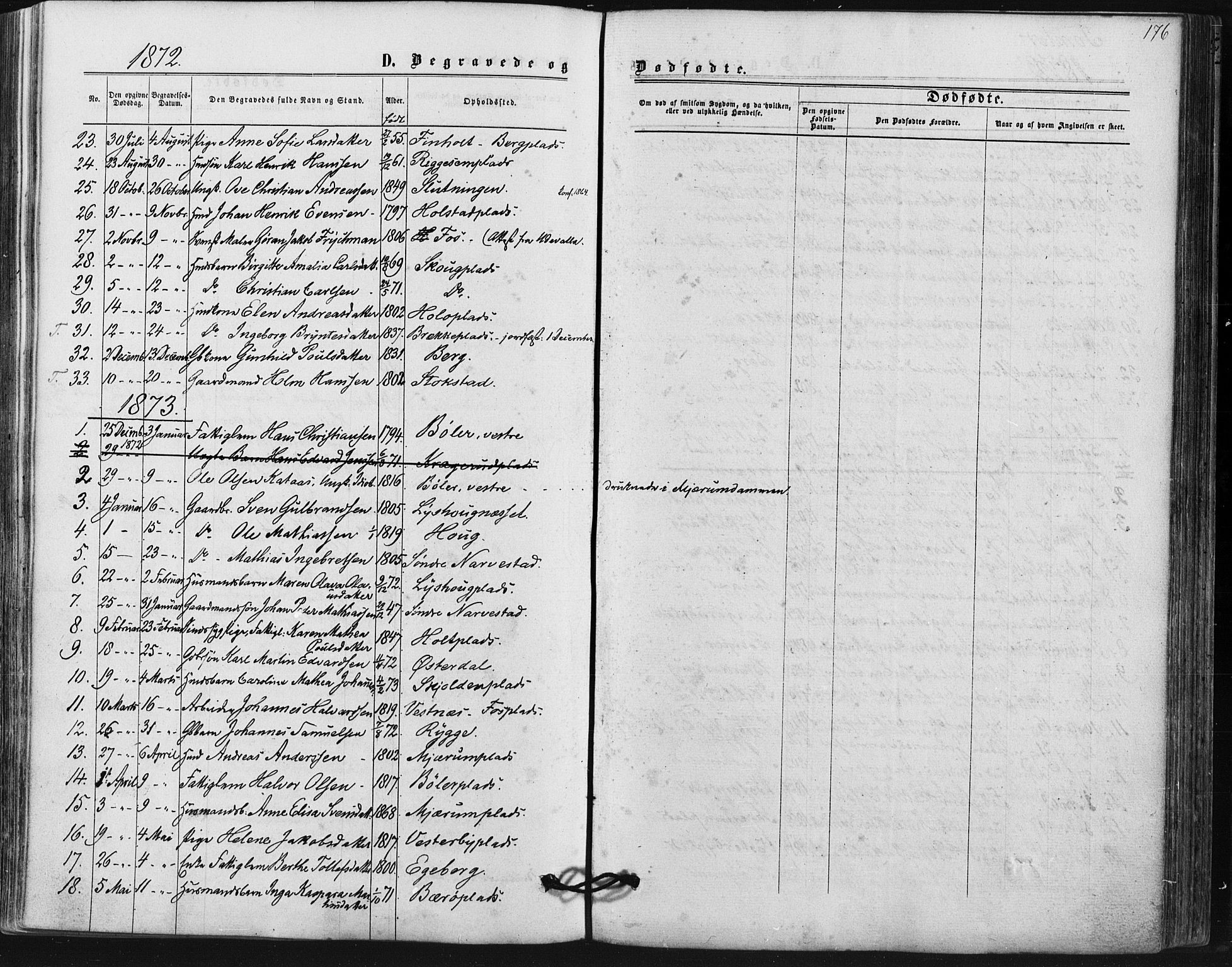 Hobøl prestekontor Kirkebøker, SAO/A-2002/F/Fa/L0004: Parish register (official) no. I 4, 1865-1877, p. 176