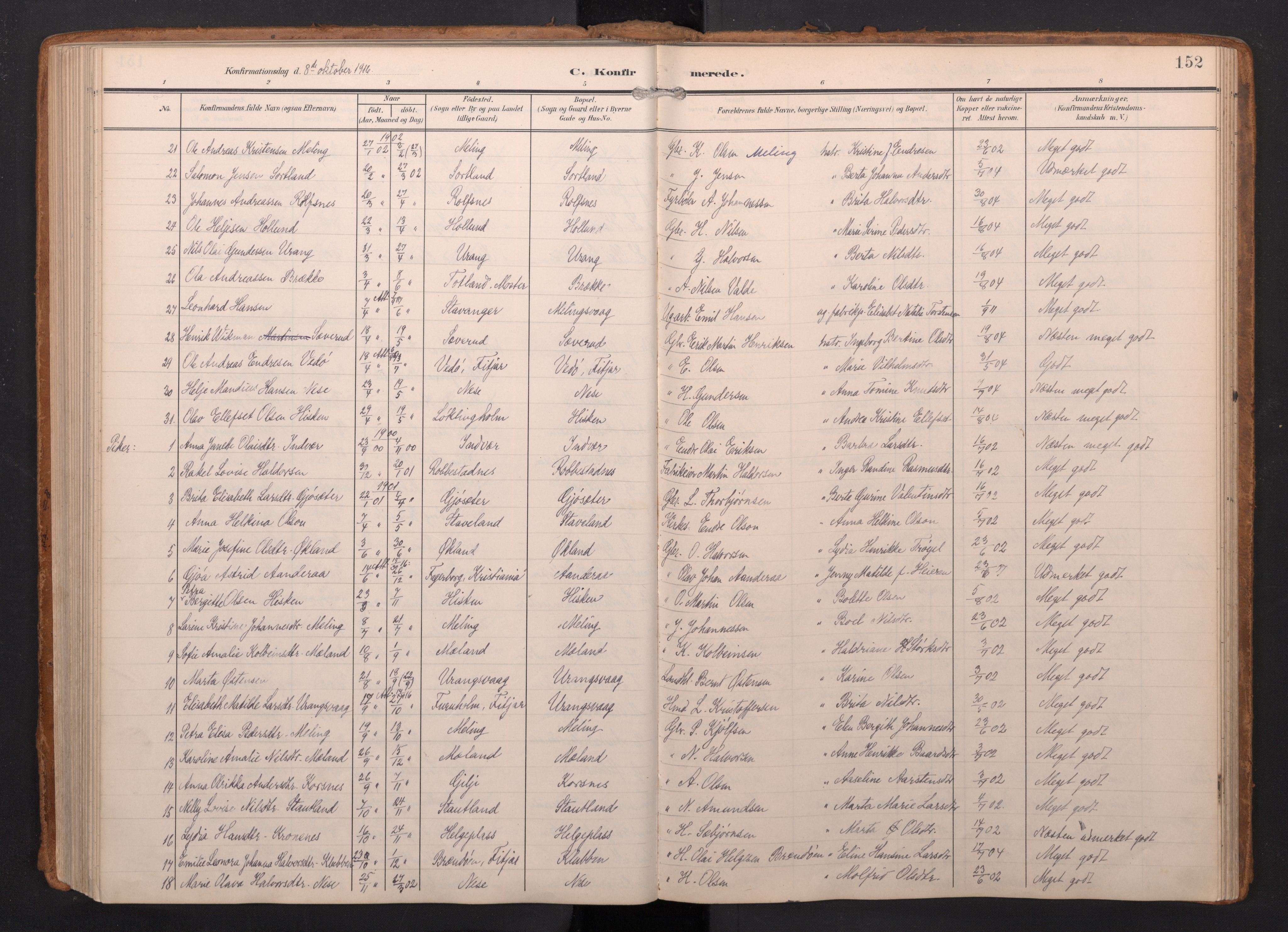 Finnås sokneprestembete, SAB/A-99925/H/Ha/Haa/Haac/L0003: Parish register (official) no. C 3, 1905-1917, p. 152