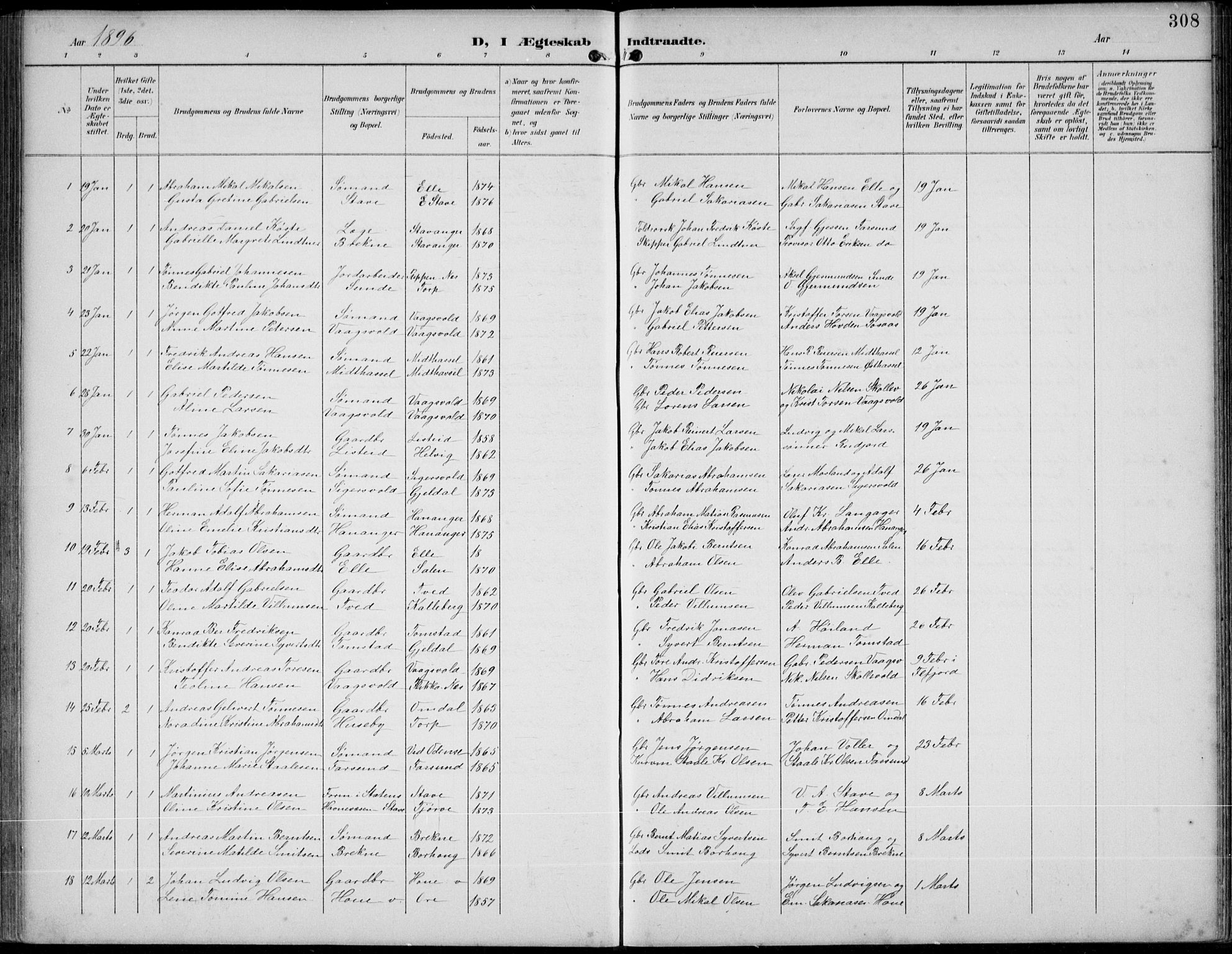 Lista sokneprestkontor, AV/SAK-1111-0027/F/Fb/L0005: Parish register (copy) no. B 5, 1892-1923, p. 308