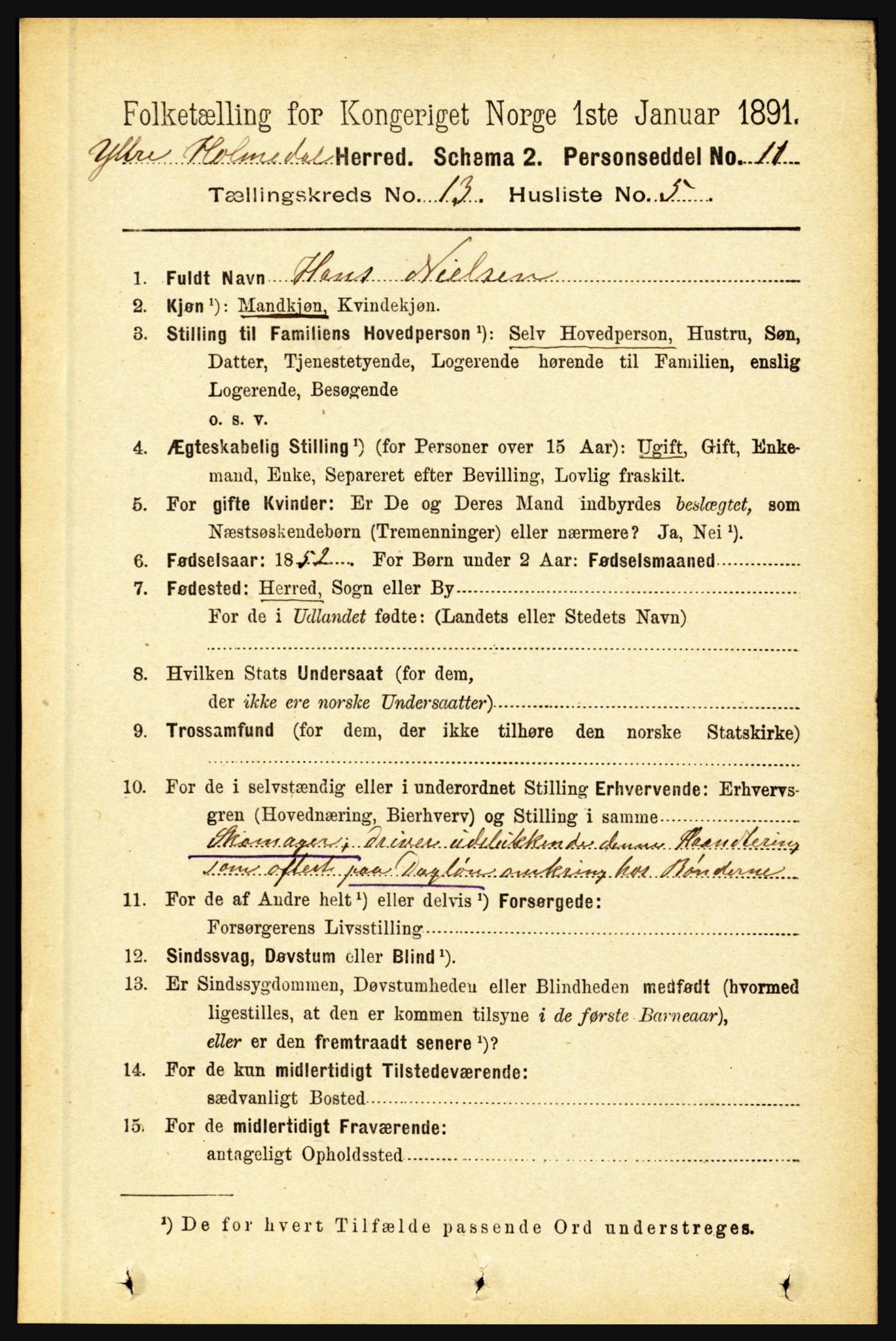 RA, 1891 census for 1429 Ytre Holmedal, 1891, p. 3471