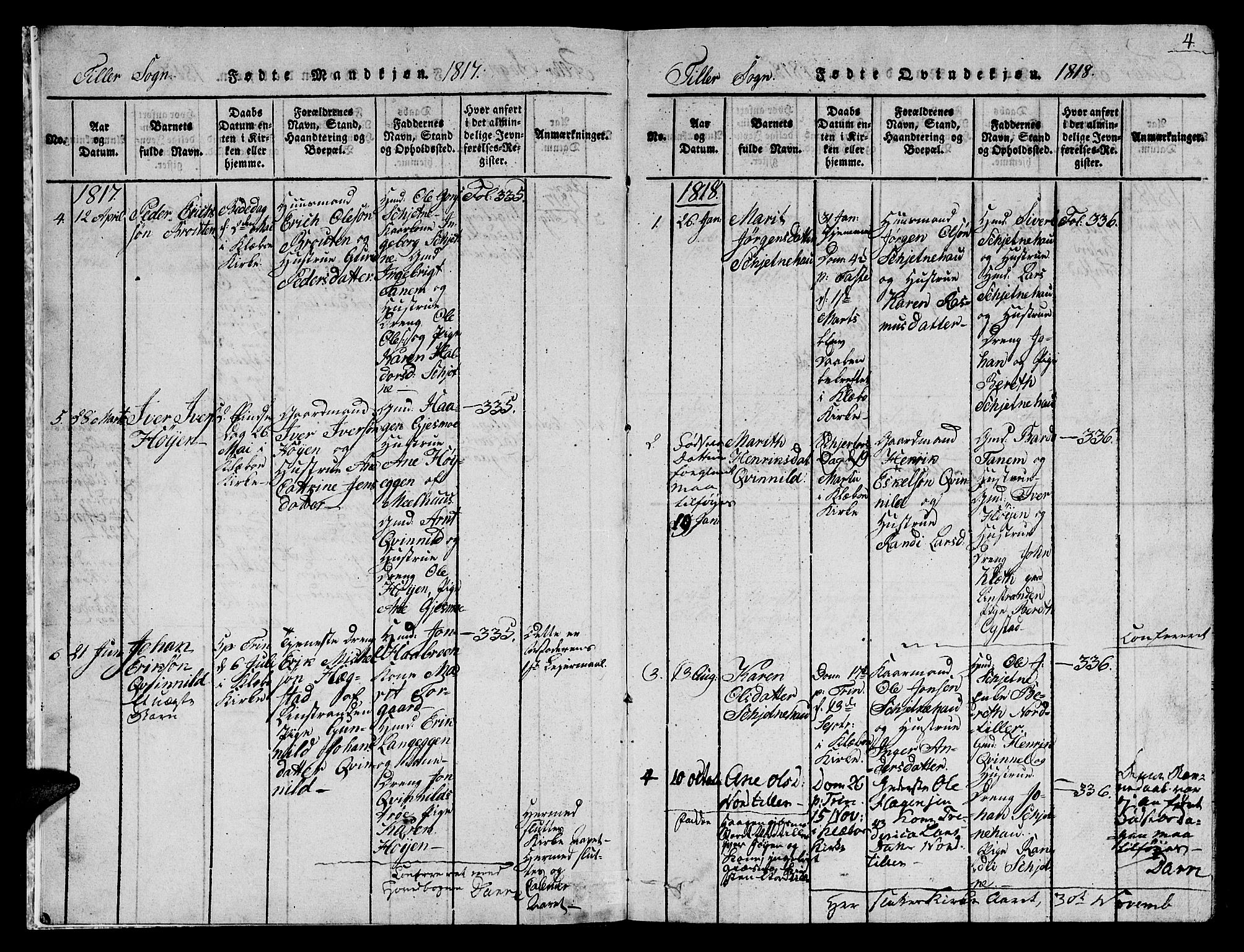 Ministerialprotokoller, klokkerbøker og fødselsregistre - Sør-Trøndelag, SAT/A-1456/621/L0458: Parish register (copy) no. 621C01, 1816-1865, p. 4
