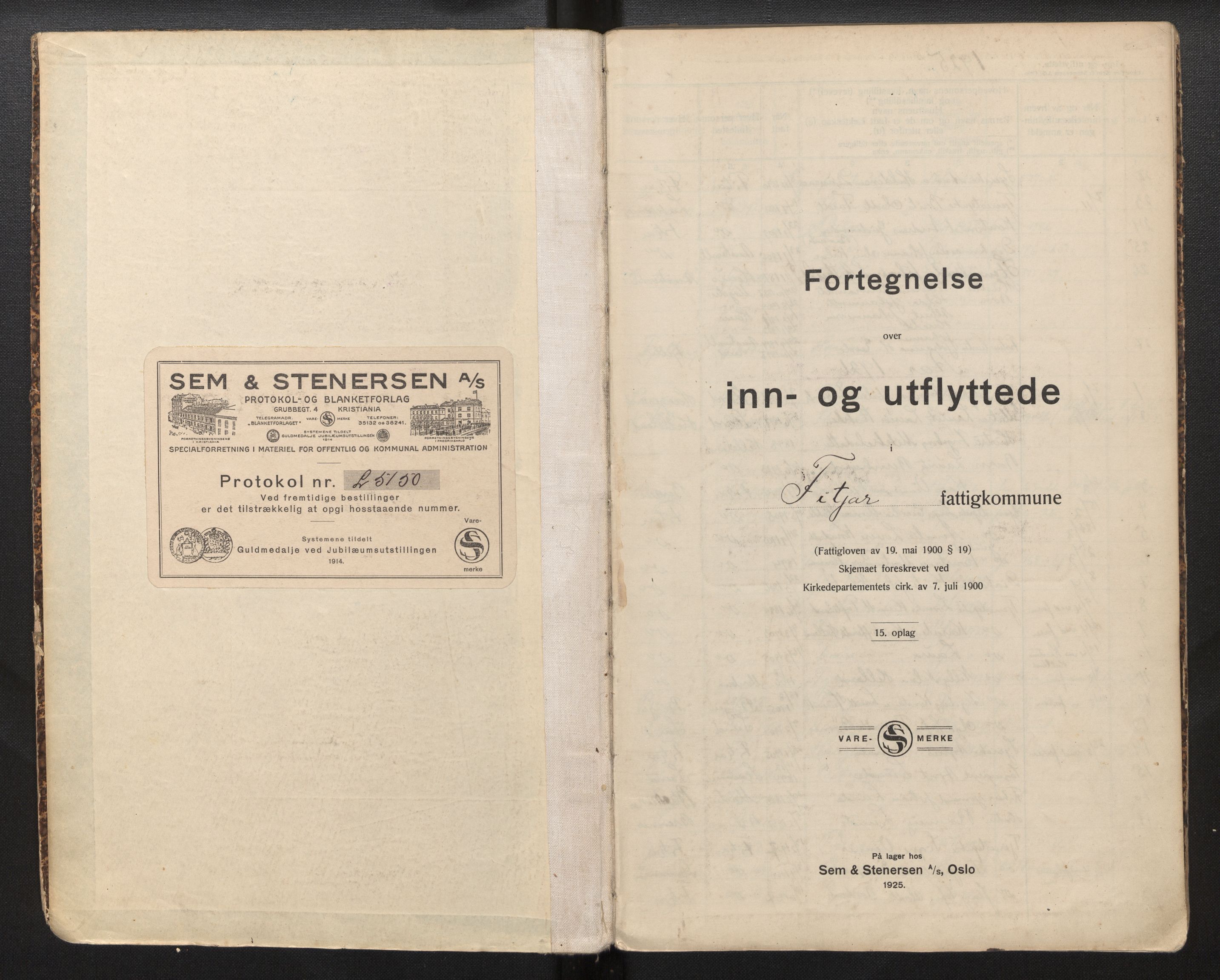 Lensmannen i Fitjar, AV/SAB-A-32001/0020/L0002: Protokoll over inn- og utflytte, 1925-1943