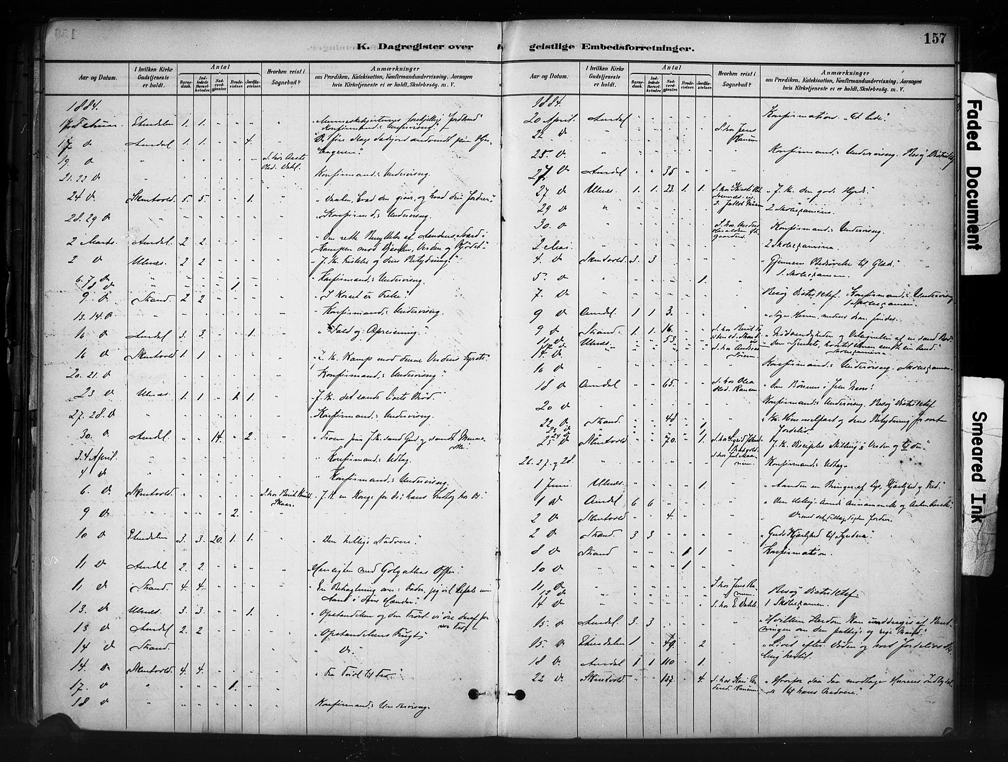 Nord-Aurdal prestekontor, SAH/PREST-132/H/Ha/Haa/L0013: Parish register (official) no. 13, 1883-1895, p. 157