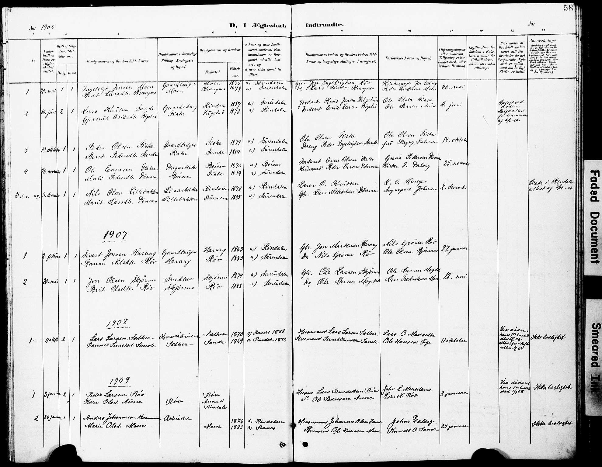 Ministerialprotokoller, klokkerbøker og fødselsregistre - Møre og Romsdal, SAT/A-1454/597/L1065: Parish register (copy) no. 597C02, 1899-1930, p. 58