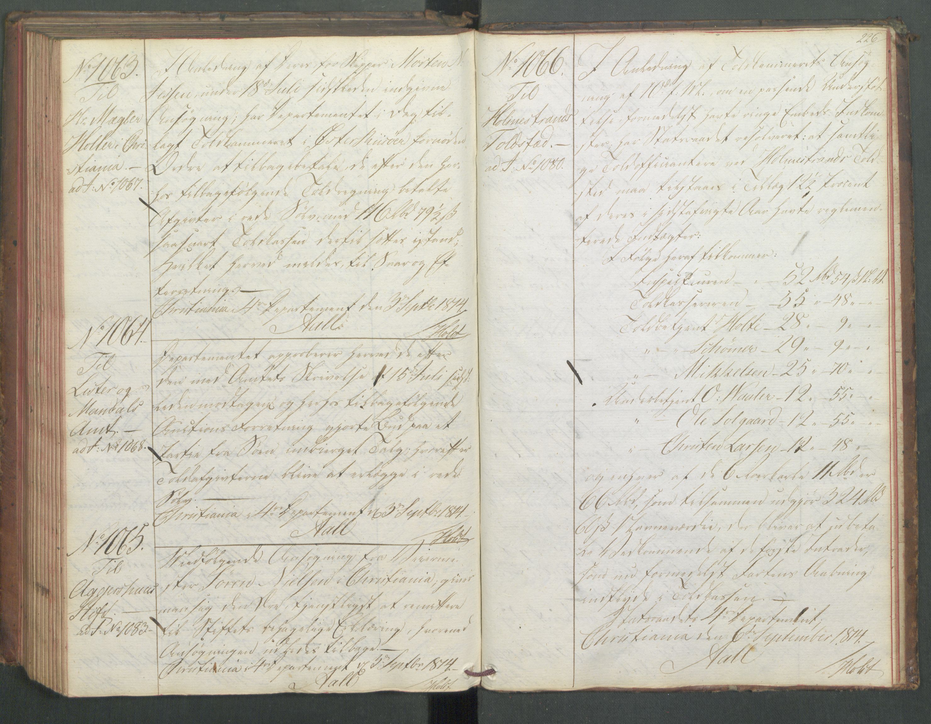 Departementene i 1814, AV/RA-S-3899/Fd/L0045: Kopibok, 1814, p. 225b-226a