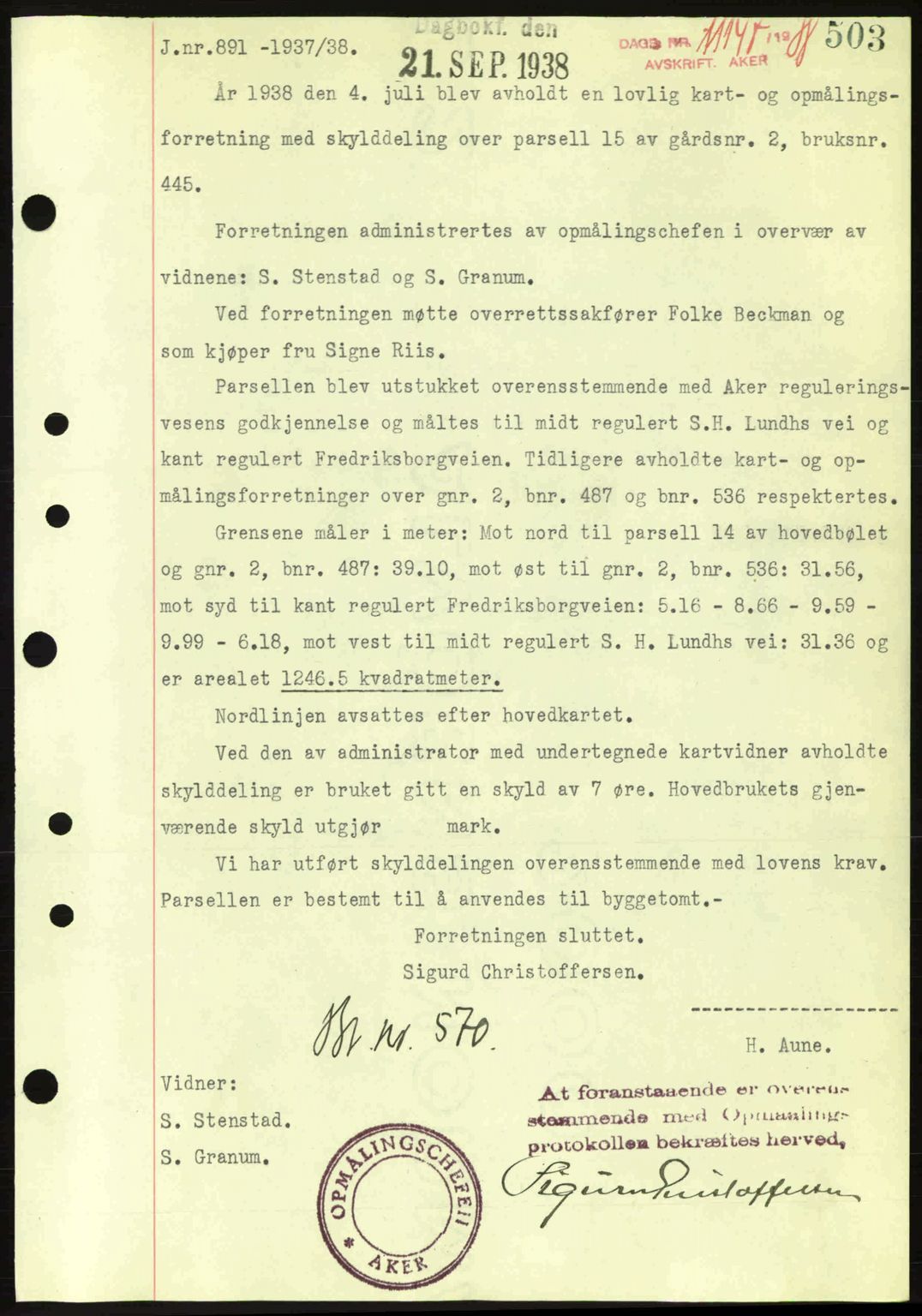 Aker herredsskriveri, SAO/A-10896/G/Gb/Gba/Gbab/L0025: Mortgage book no. A154-155, 1938-1938, Diary no: : 11147/1938
