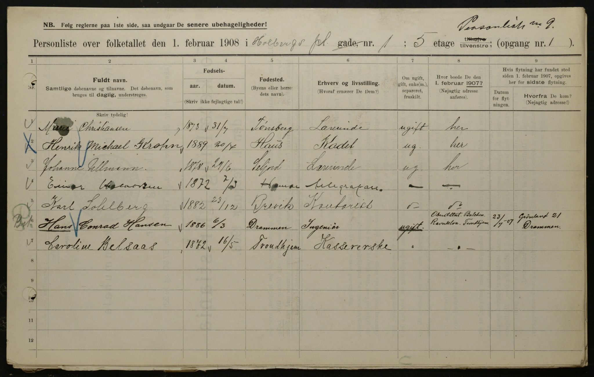 OBA, Municipal Census 1908 for Kristiania, 1908, p. 36458