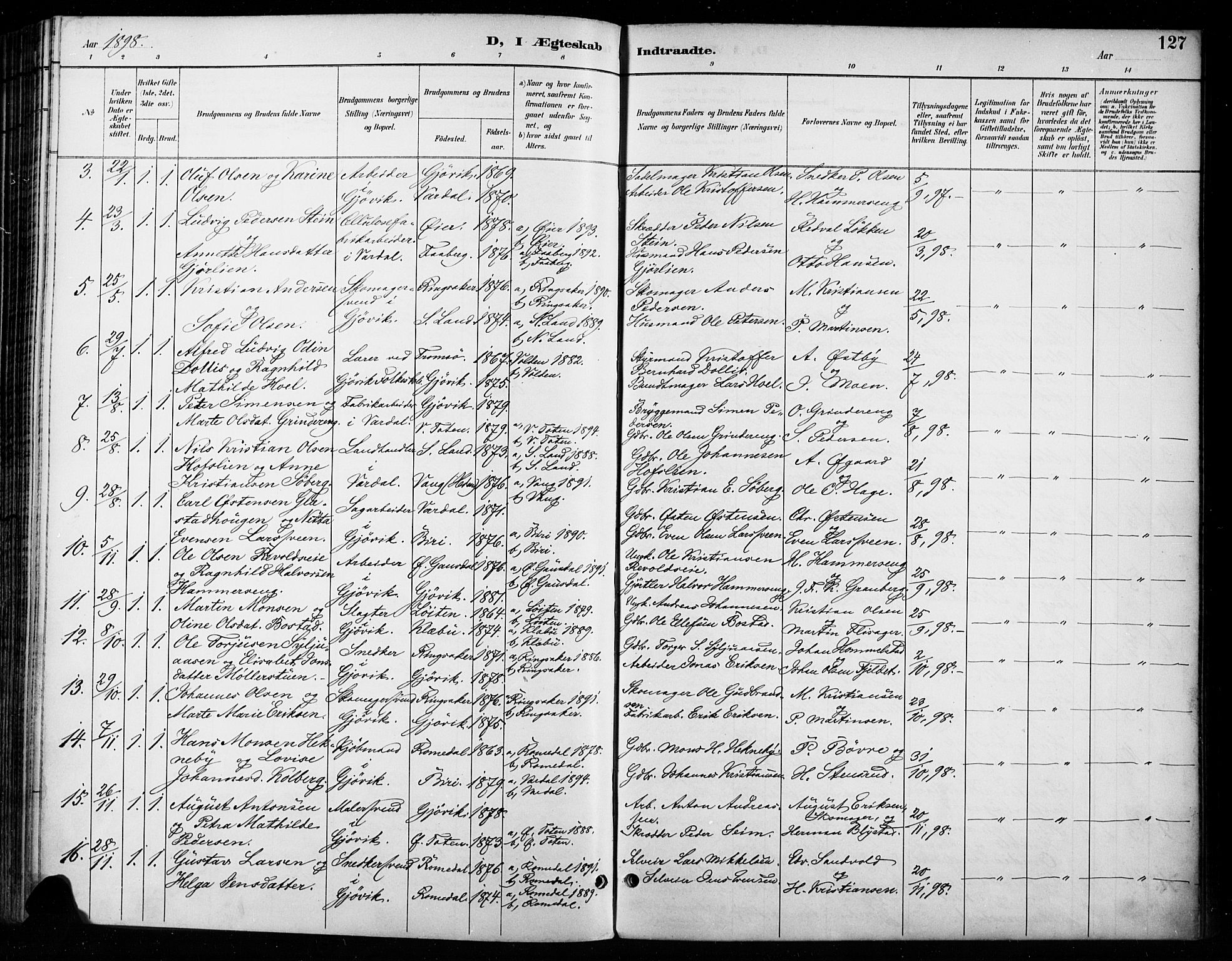 Vardal prestekontor, SAH/PREST-100/H/Ha/Haa/L0011: Parish register (official) no. 11, 1891-1901, p. 127