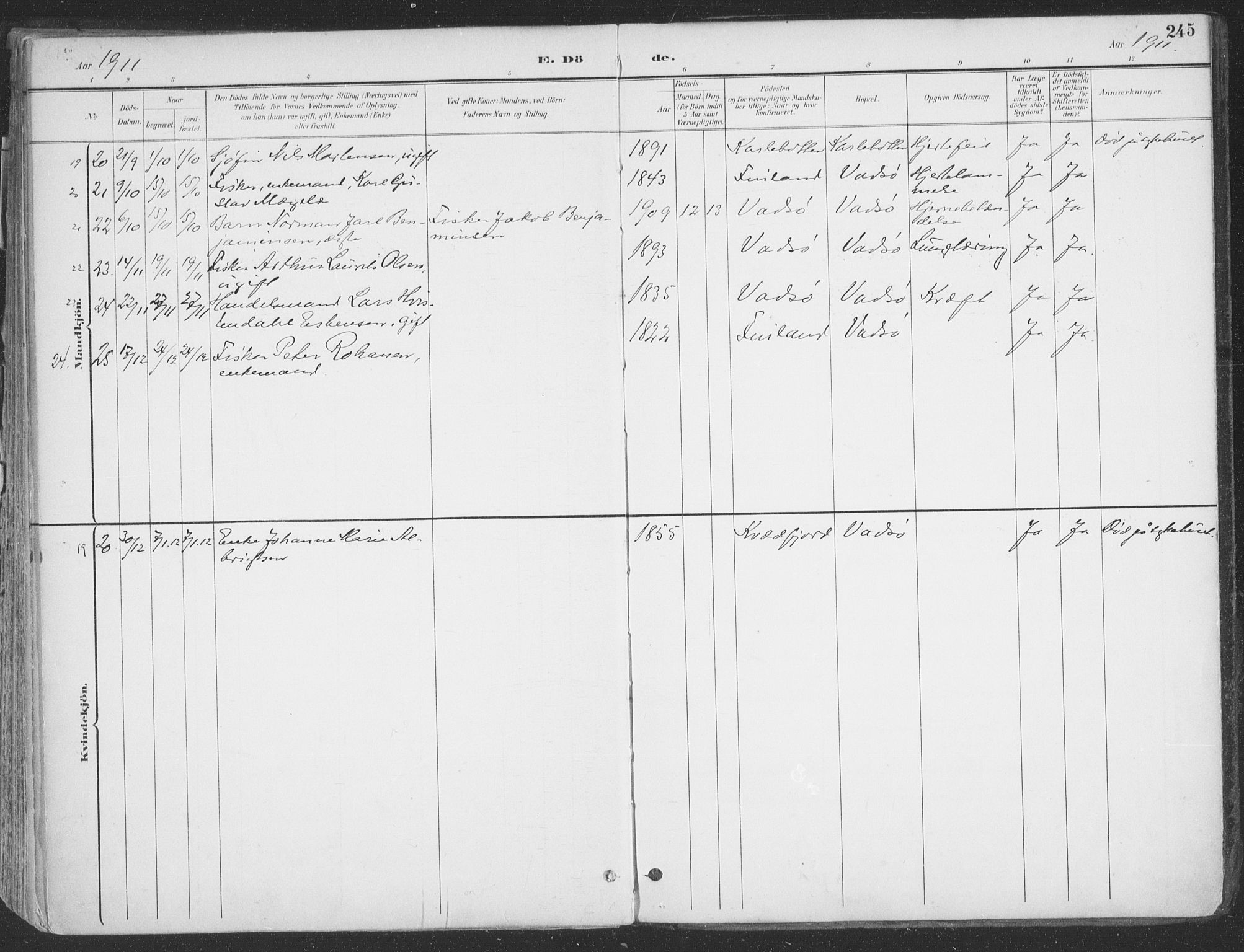 Vadsø sokneprestkontor, SATØ/S-1325/H/Ha/L0007kirke: Parish register (official) no. 7, 1896-1916, p. 245