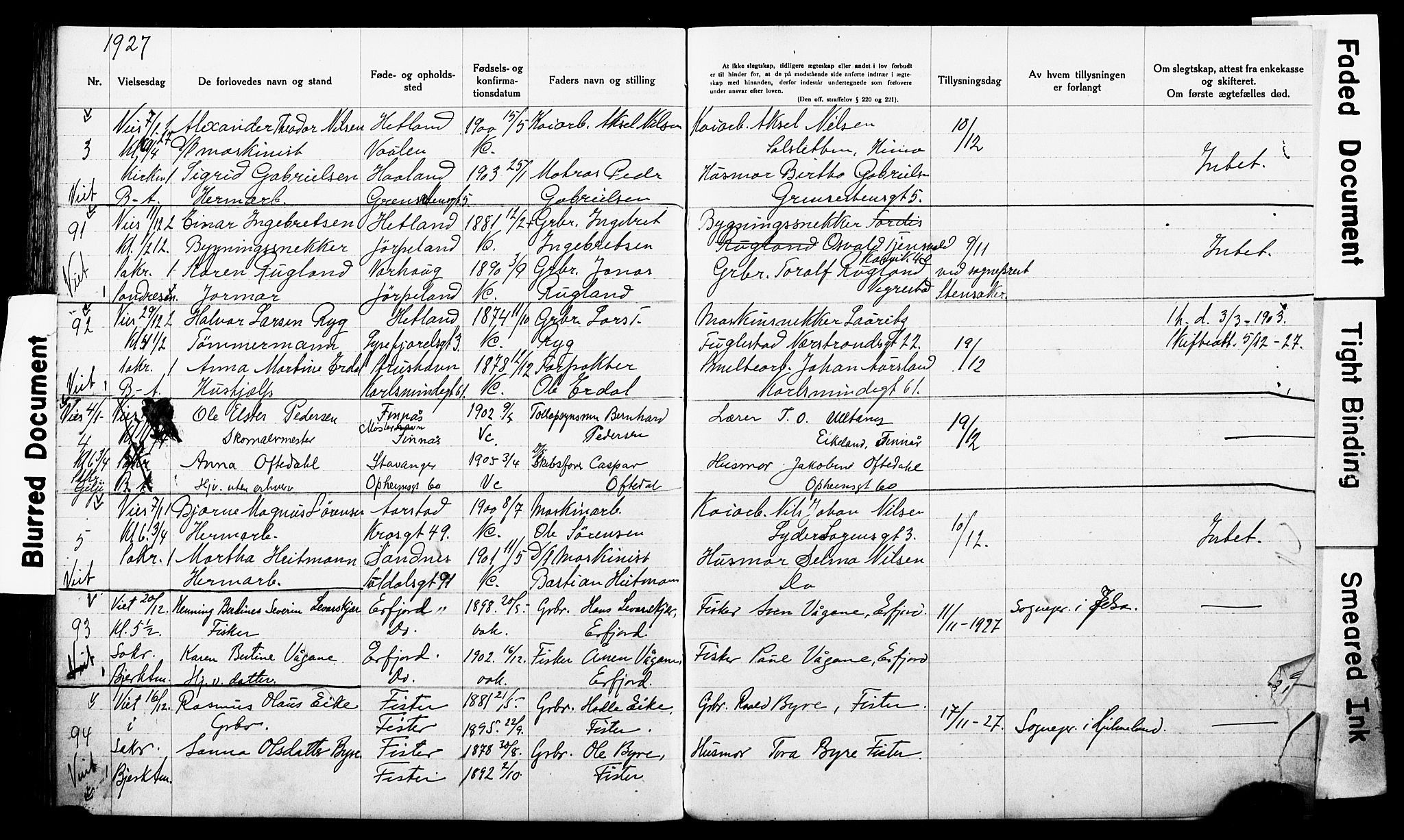 St. Johannes sokneprestkontor, AV/SAST-A-101814/001/70/705BA/L0003: Banns register no. 3, 1916-1928