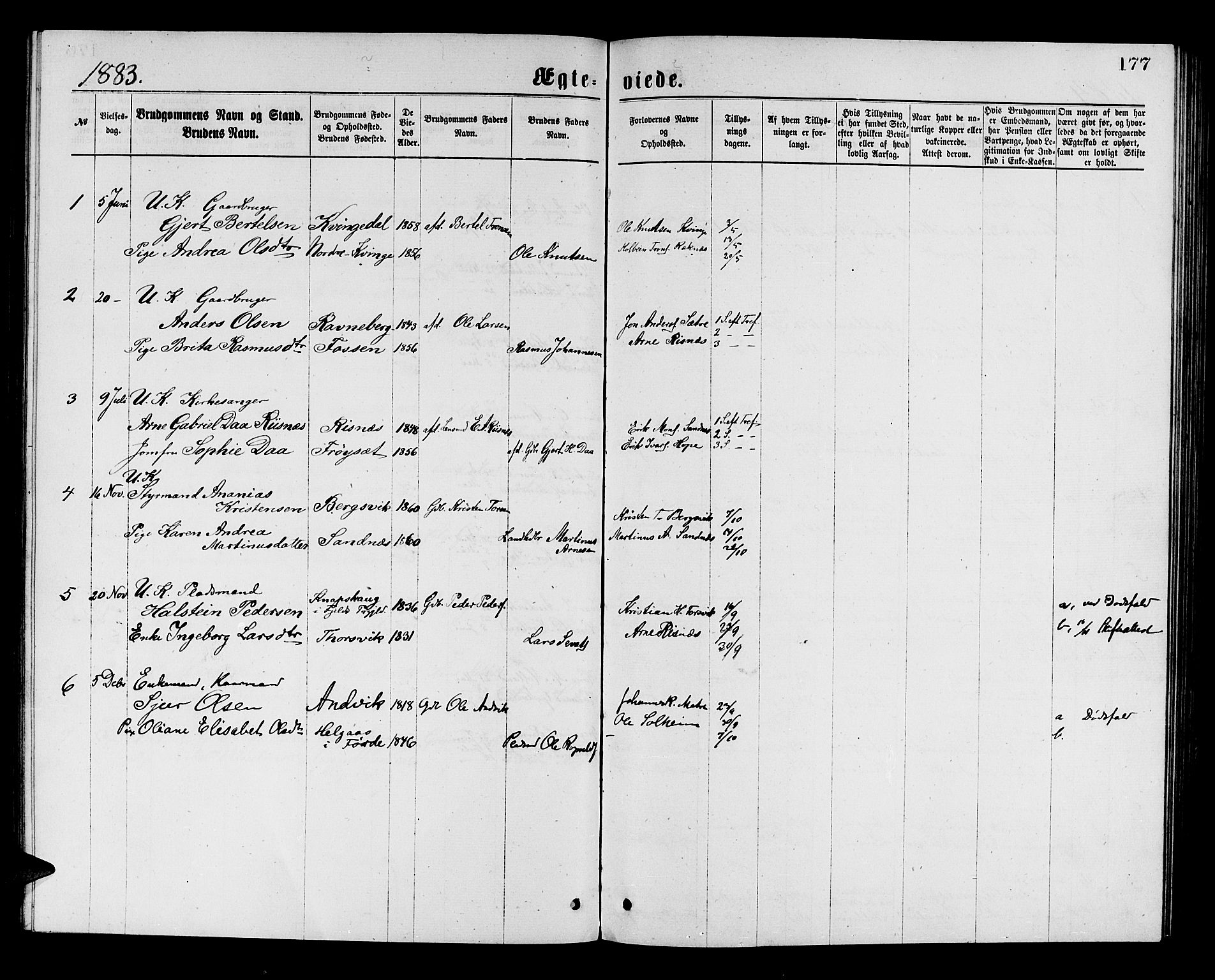 Masfjorden Sokneprestembete, AV/SAB-A-77001: Parish register (copy) no. A 2, 1876-1891, p. 177