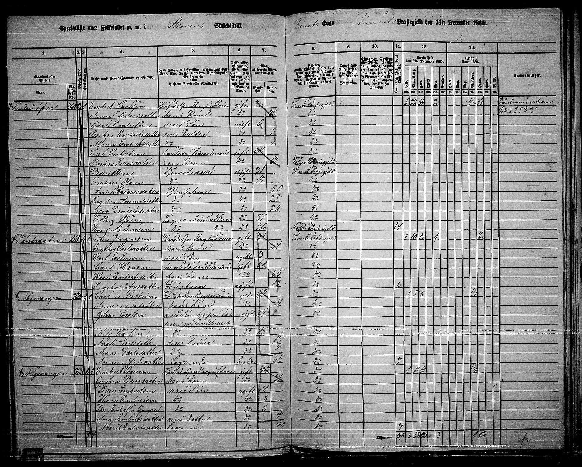 RA, 1865 census for Tynset, 1865, p. 108