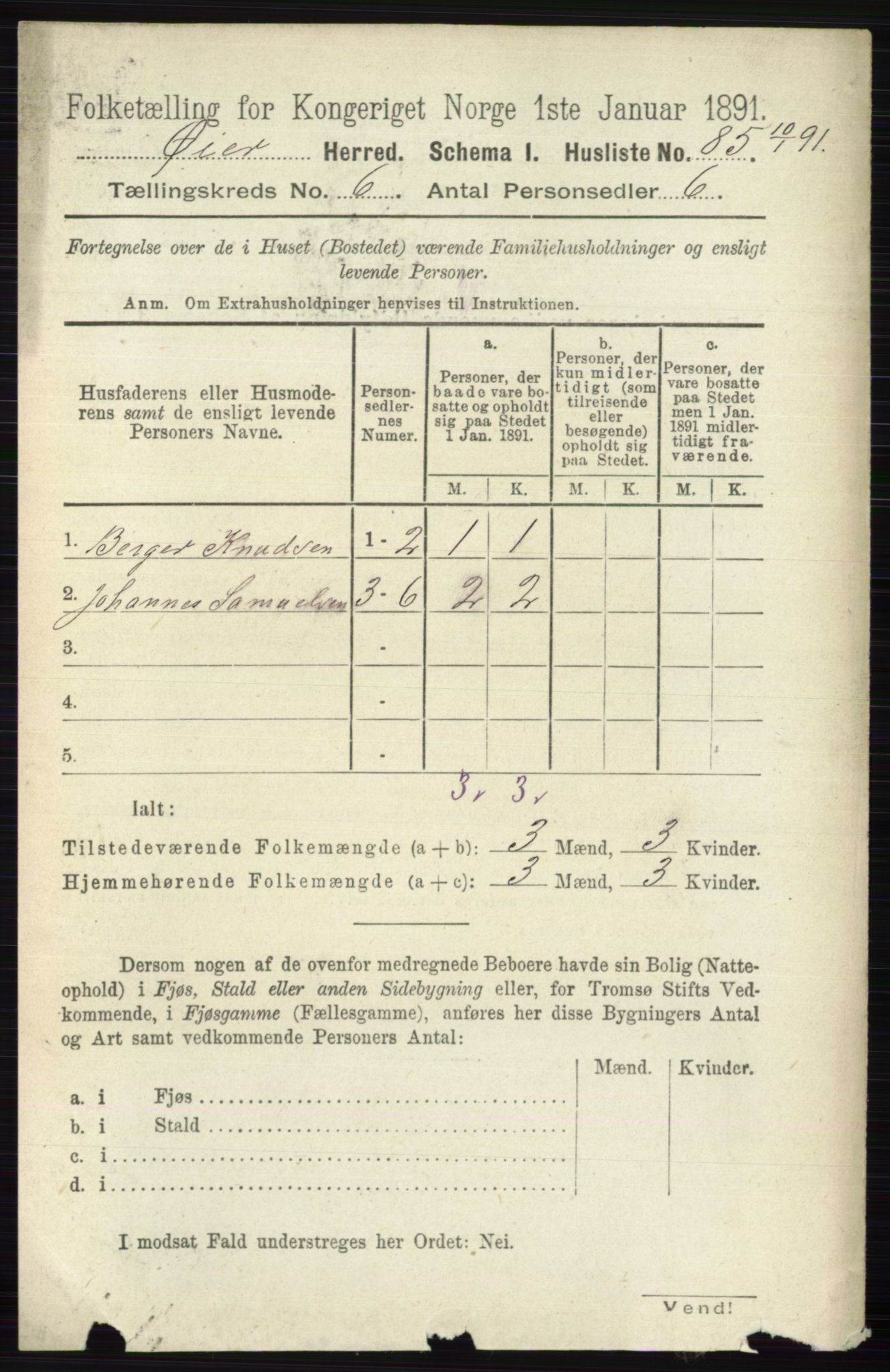 RA, 1891 census for 0521 Øyer, 1891, p. 2016