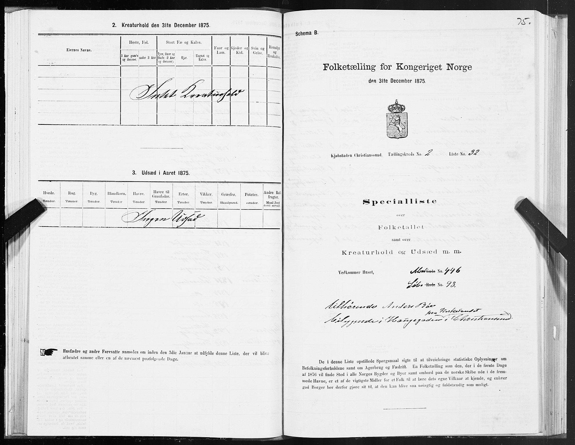 SAT, 1875 census for 1503B Kristiansund/Kristiansund, 1875, p. 2075