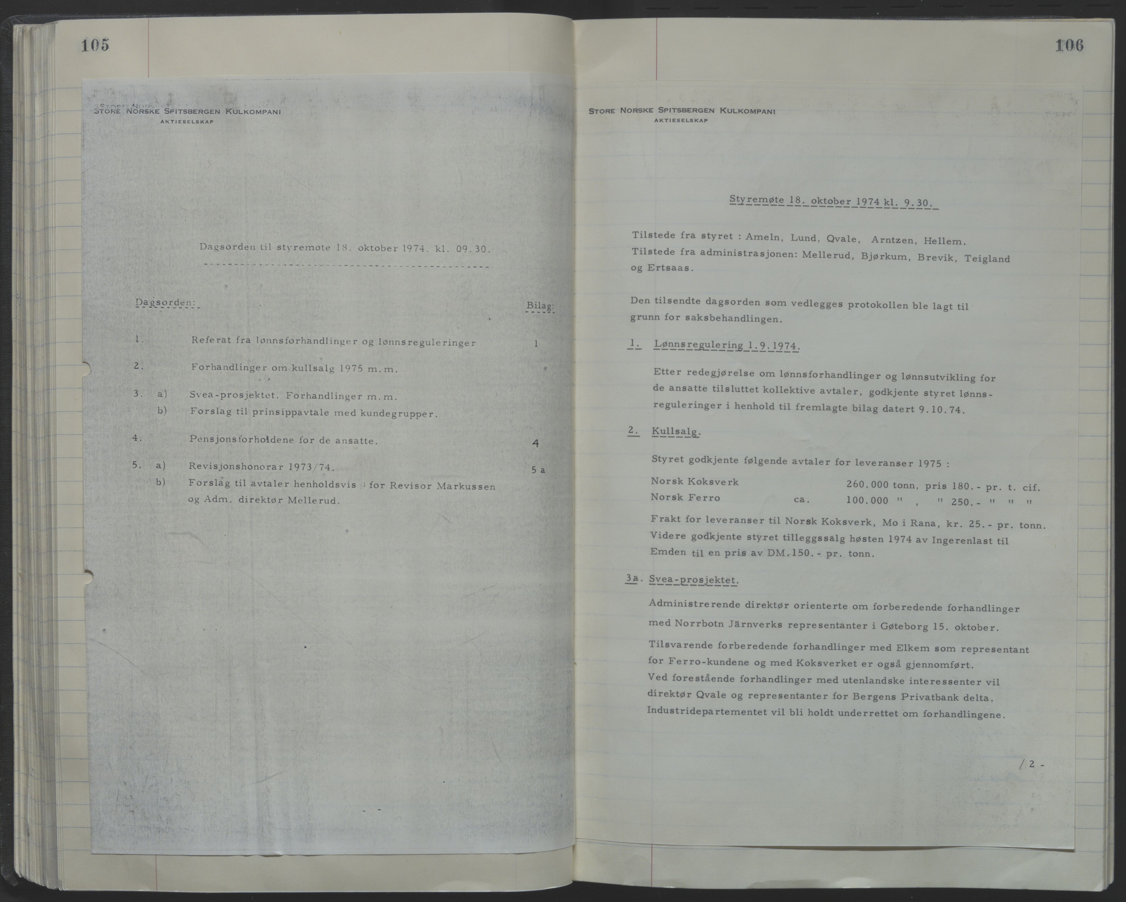 Store Norske Spitsbergen Kulkompani A/S, AV/SATØ-P-0073/09/A/Ab/Aba/L0001: Styreprotokoll 6, 1970-1979, p. 105-106