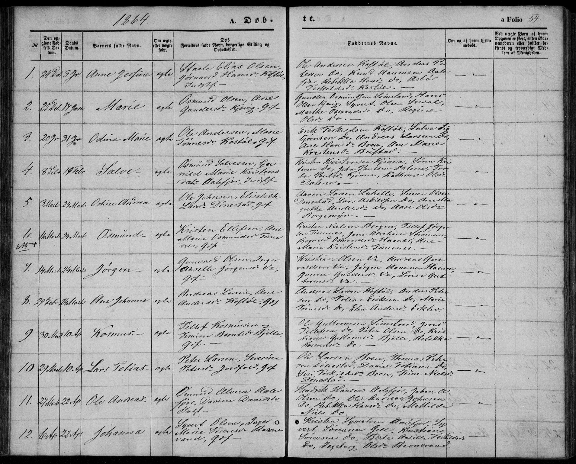 Tveit sokneprestkontor, AV/SAK-1111-0043/F/Fa/L0005: Parish register (official) no. A 5, 1853-1871, p. 54