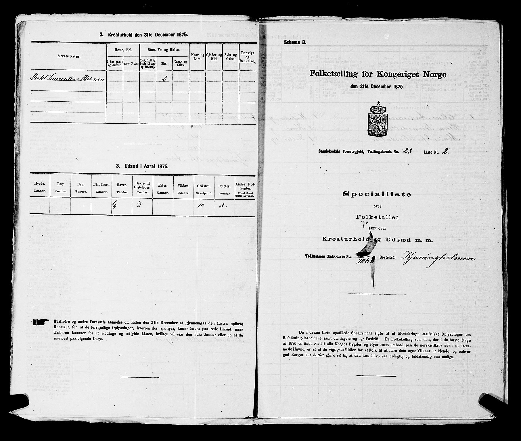 SAKO, 1875 census for 0816P Sannidal, 1875, p. 1829