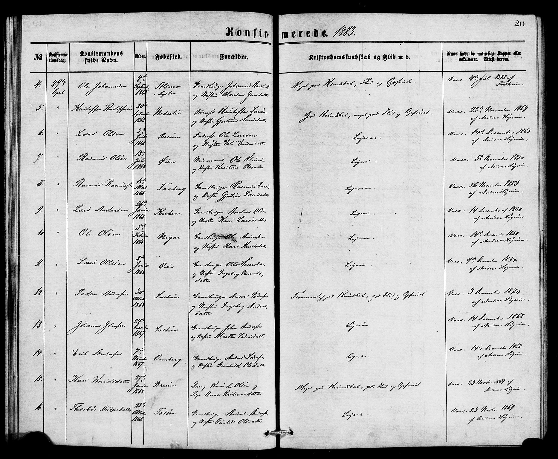 Jostedal sokneprestembete, SAB/A-80601/H/Haa/Haaa/L0007: Parish register (official) no. A 7, 1874-1886, p. 20