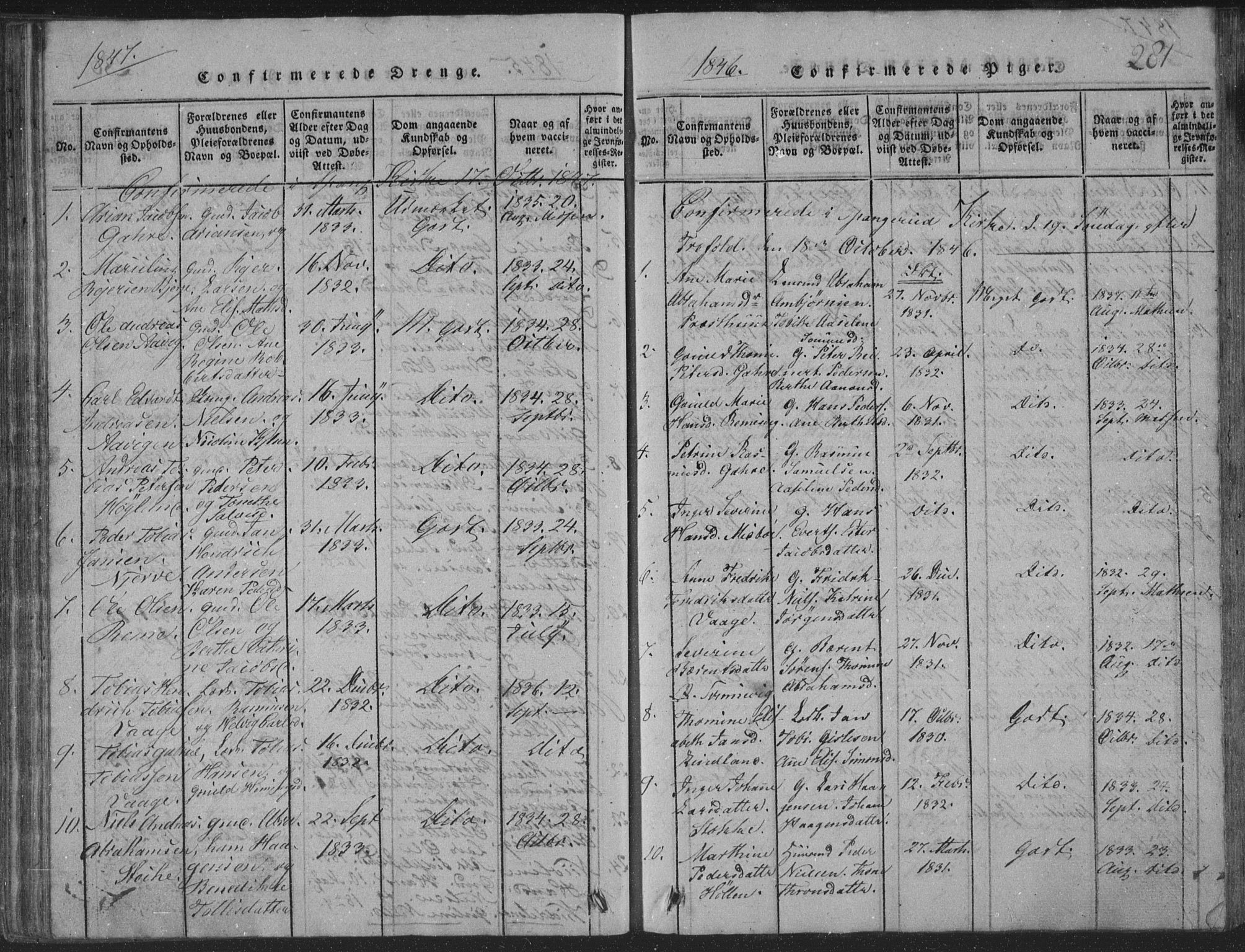 Sør-Audnedal sokneprestkontor, SAK/1111-0039/F/Fb/Fba/L0001: Parish register (copy) no. B 1, 1815-1850, p. 281