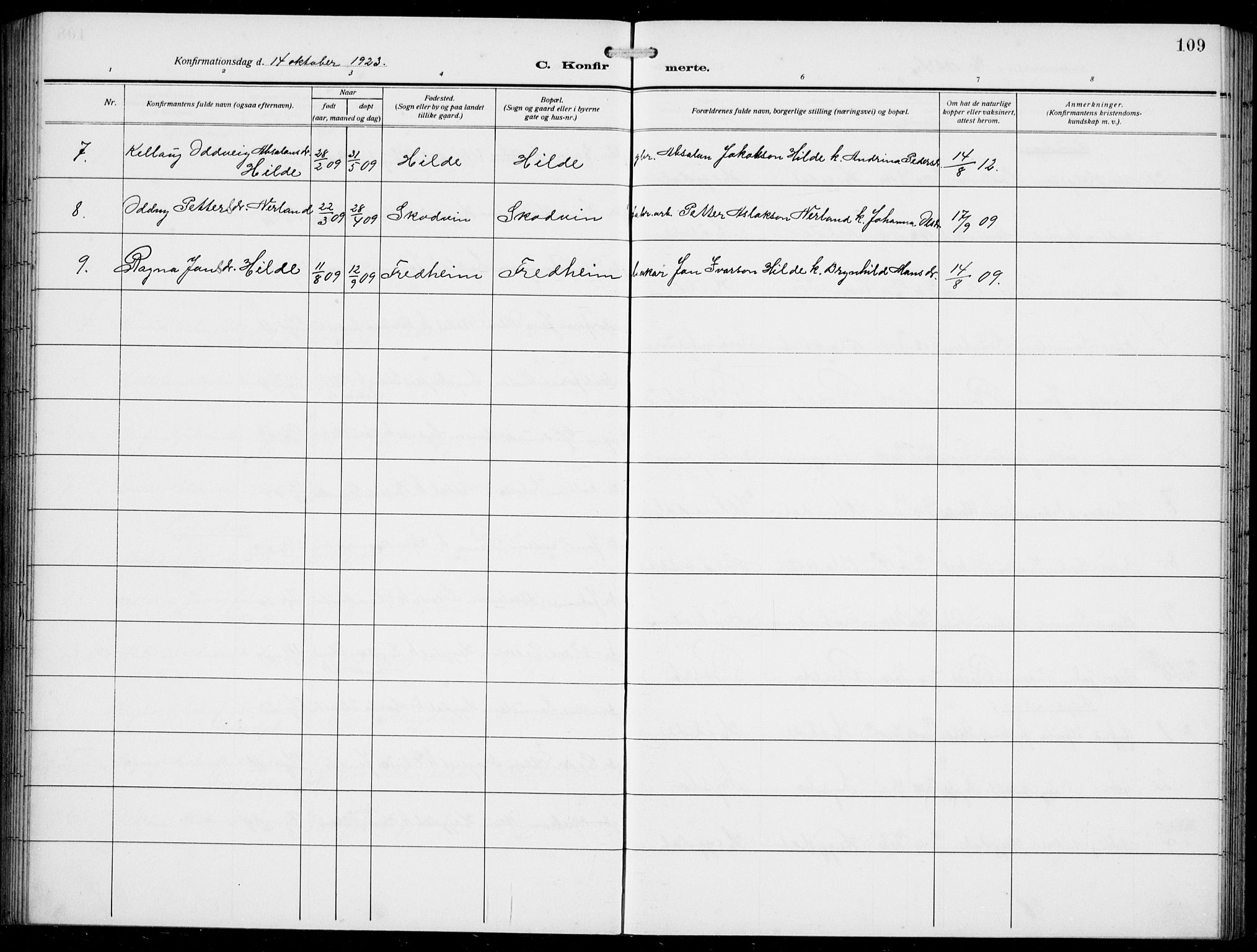 Innvik sokneprestembete, AV/SAB-A-80501: Parish register (copy) no. A 4, 1913-1936, p. 109