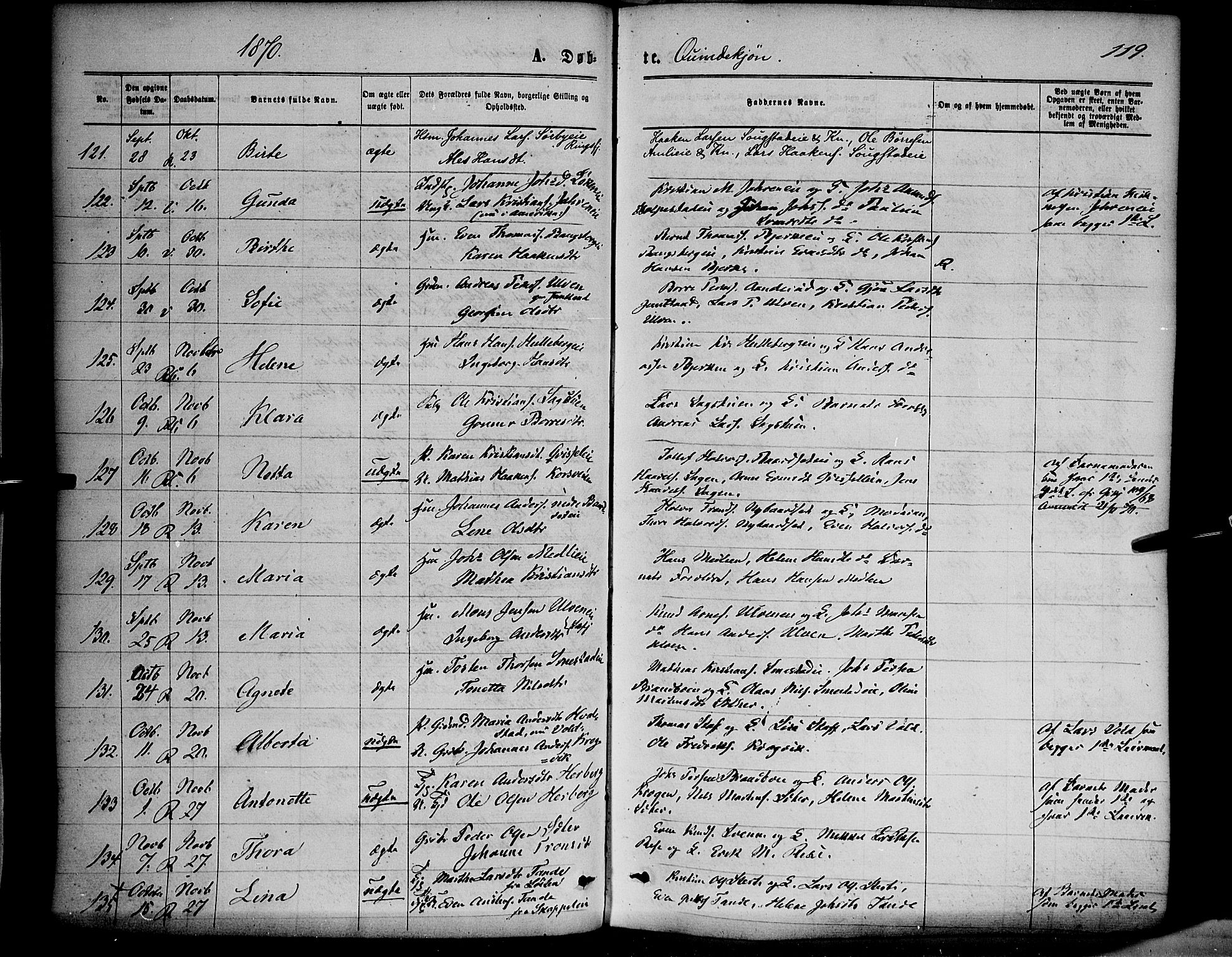 Ringsaker prestekontor, AV/SAH-PREST-014/K/Ka/L0011: Parish register (official) no. 11, 1870-1878, p. 119