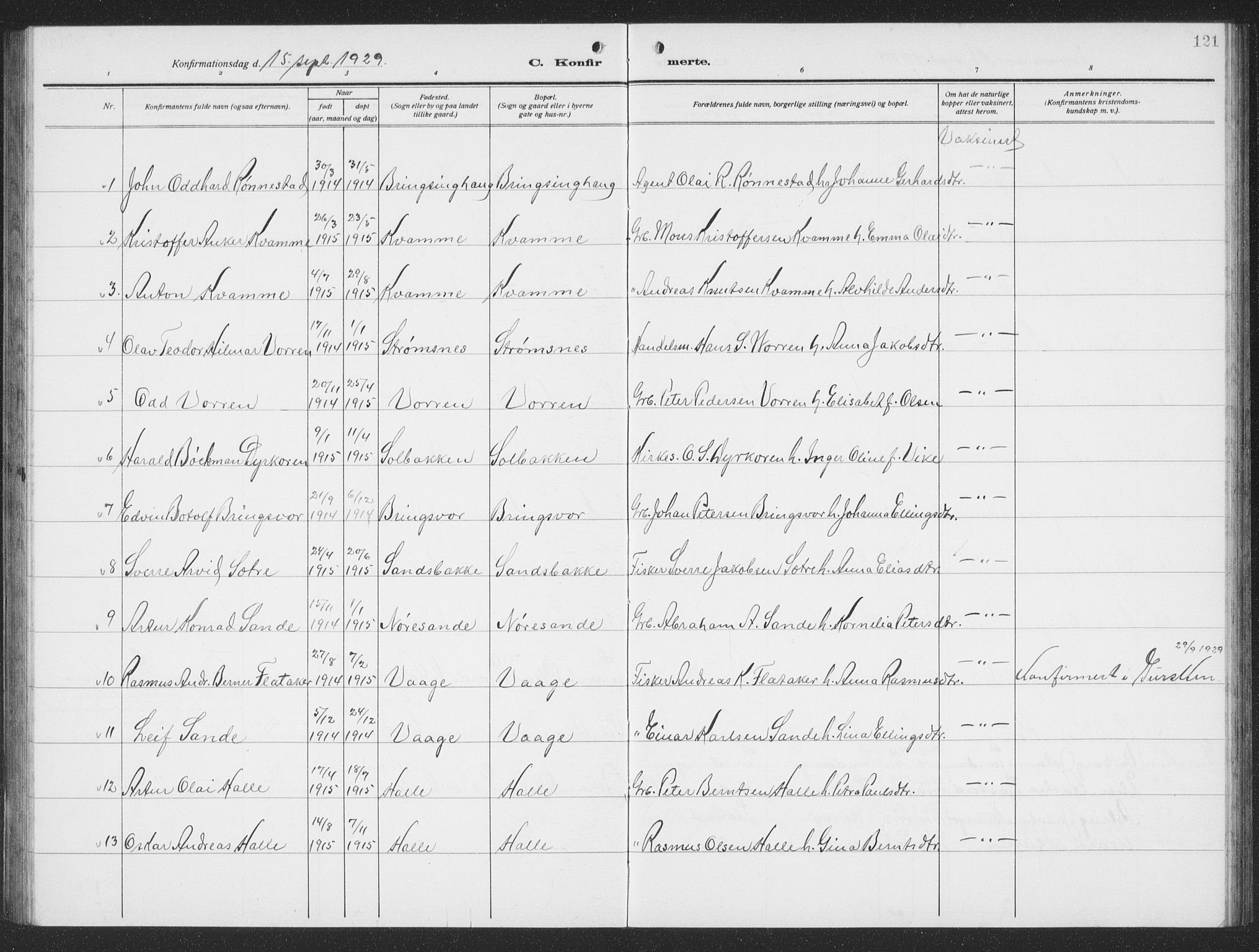 Ministerialprotokoller, klokkerbøker og fødselsregistre - Møre og Romsdal, SAT/A-1454/503/L0051: Parish register (copy) no. 503C06, 1923-1938, p. 121