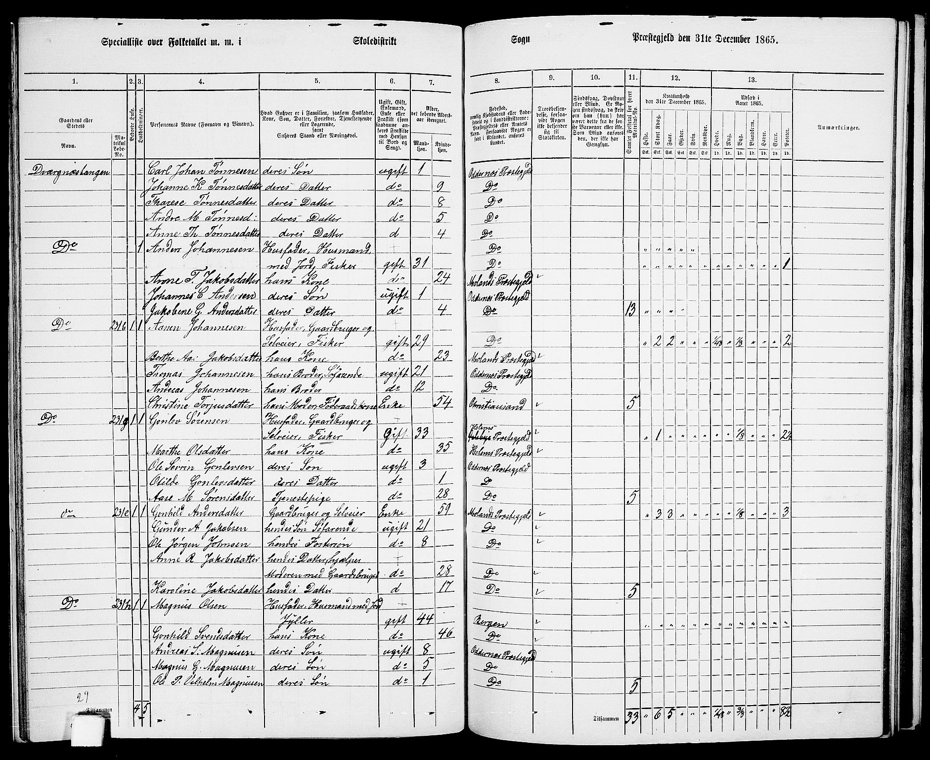 RA, 1865 census for Oddernes, 1865, p. 138