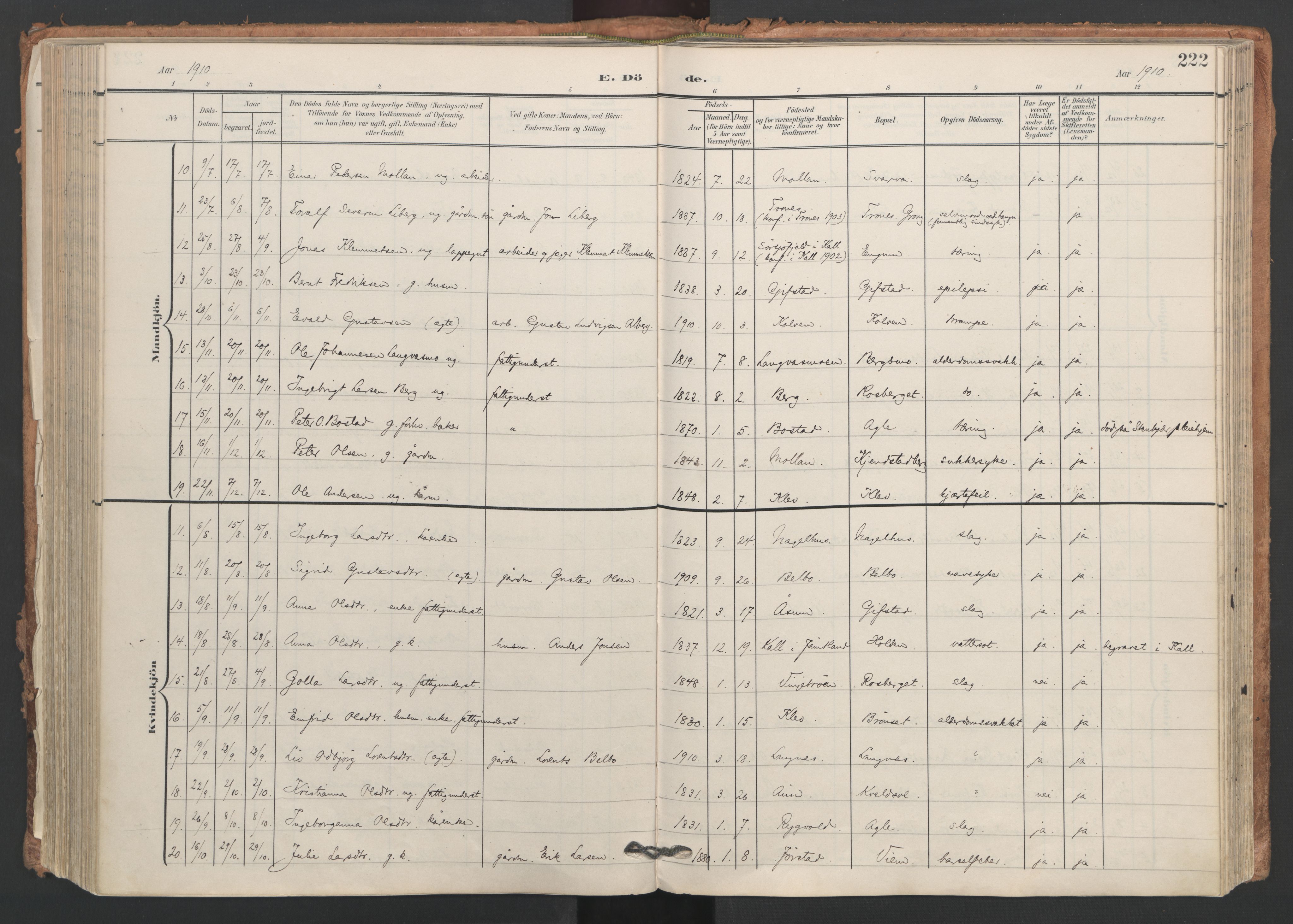 Ministerialprotokoller, klokkerbøker og fødselsregistre - Nord-Trøndelag, AV/SAT-A-1458/749/L0477: Parish register (official) no. 749A11, 1902-1927, p. 222