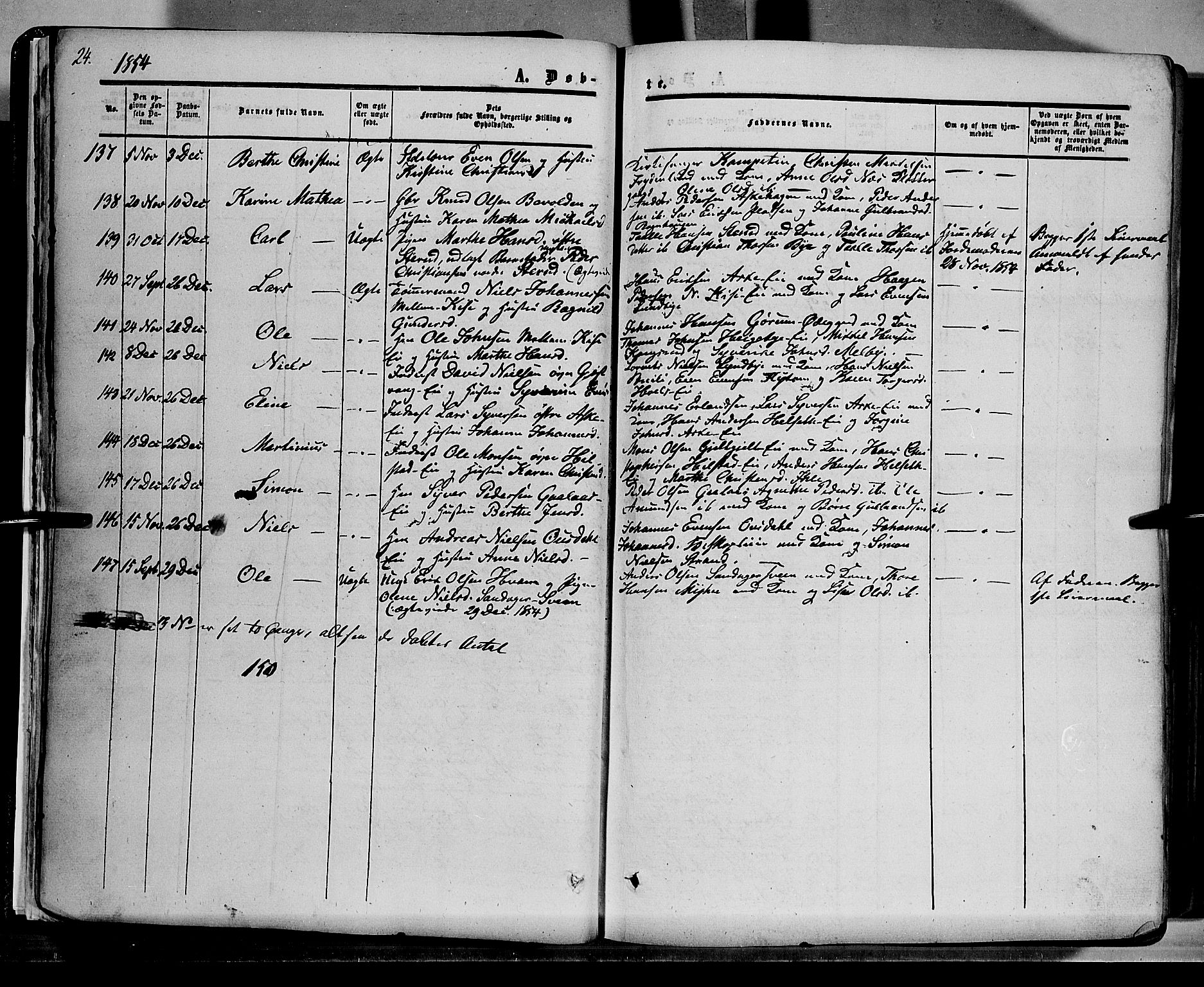 Nes prestekontor, Hedmark, SAH/PREST-020/K/Ka/L0004: Parish register (official) no. 4, 1852-1886, p. 24