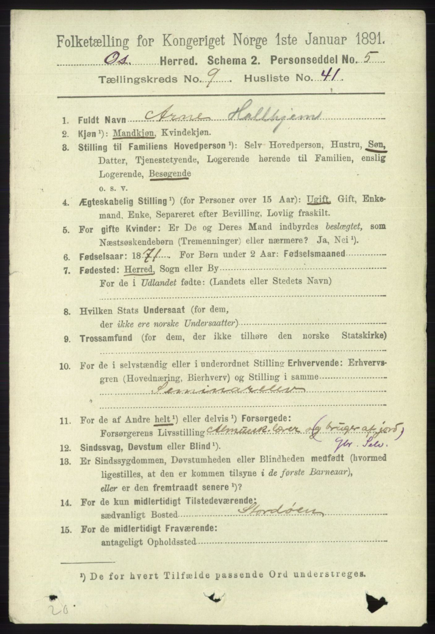 RA, 1891 census for 1243 Os, 1891, p. 2213