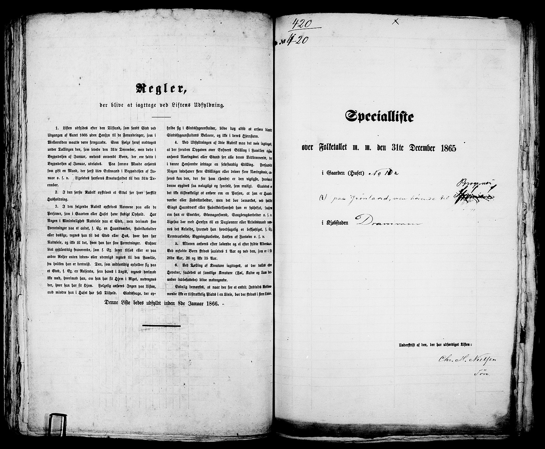 RA, 1865 census for Bragernes in Drammen, 1865, p. 885